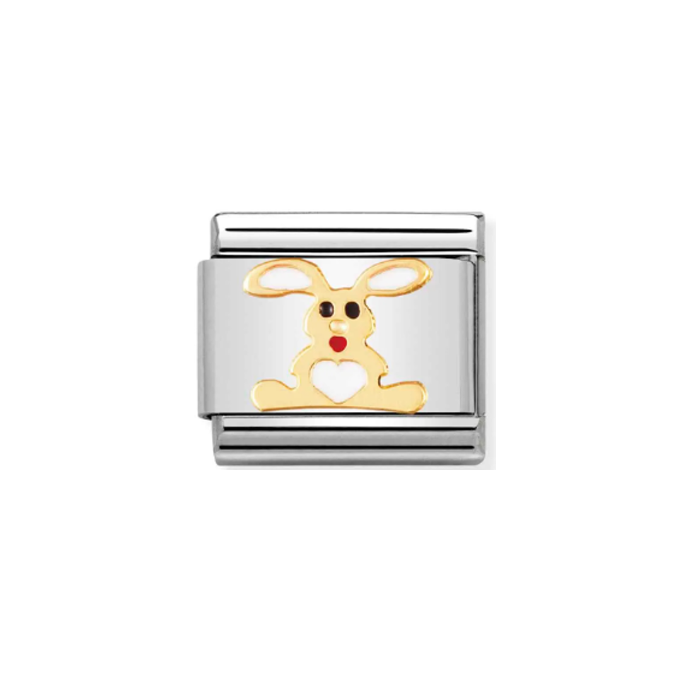 Nomination Composable 030212-02 White Rabbit in Enamel and 18k Gold