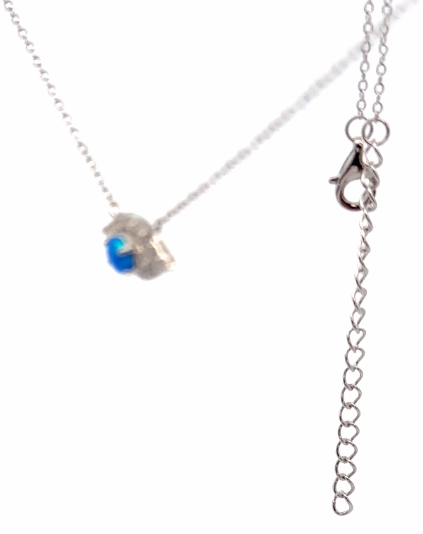 Sterling Silver Evil Eye Necklace with Round Blue Opal, Rhodium Plating, Lobster Lock Closure, Length is Freely Adjustable 16 Inches to 18 Inches