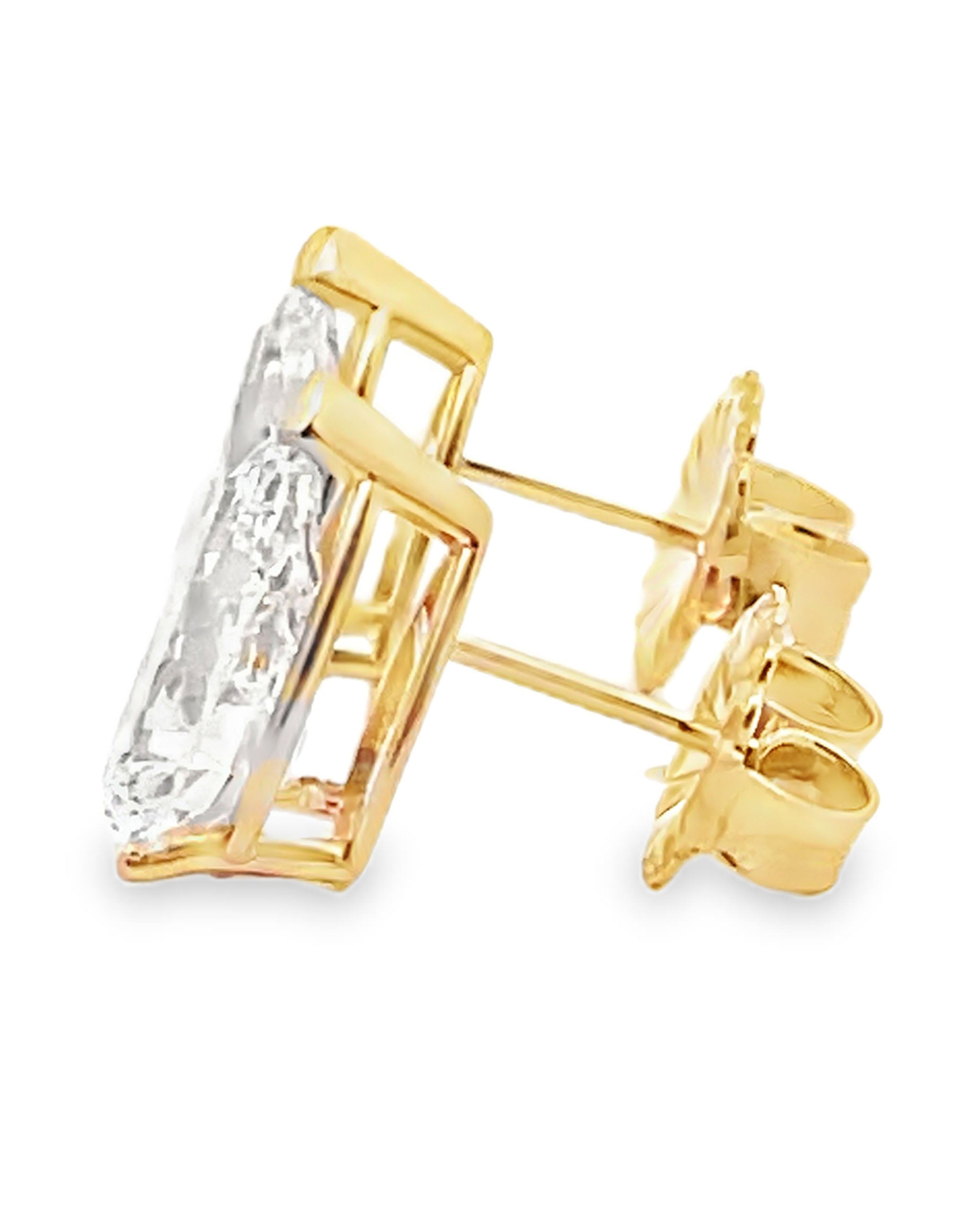 14K Yellow Gold Pear Shaped Lab Grown Diamond Post Earrings with Pushback Closures - 2.87 carats