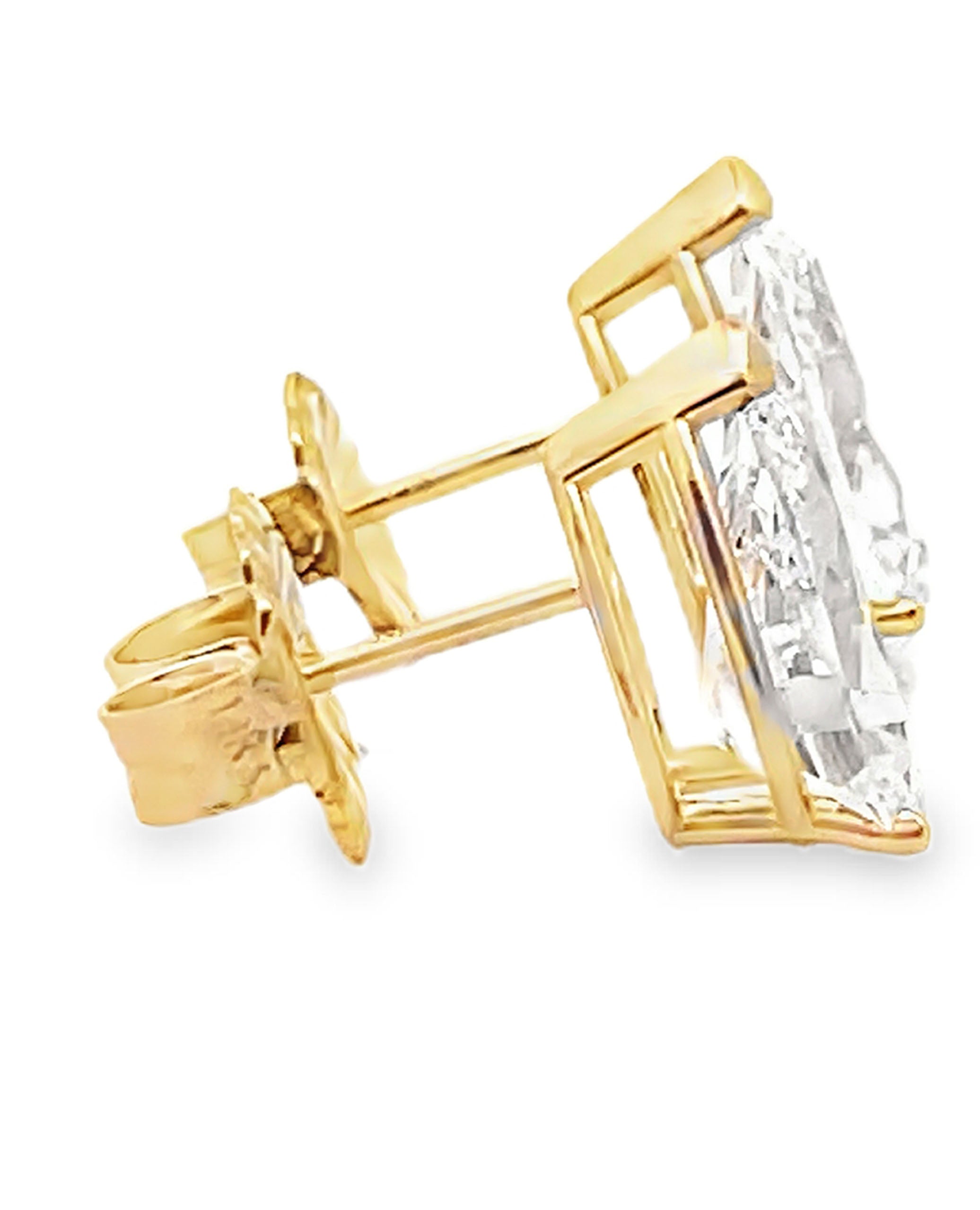 14K Yellow Gold Pear Shaped Lab Grown Diamond Post Earrings with Pushback Closures - 2.87 carats
