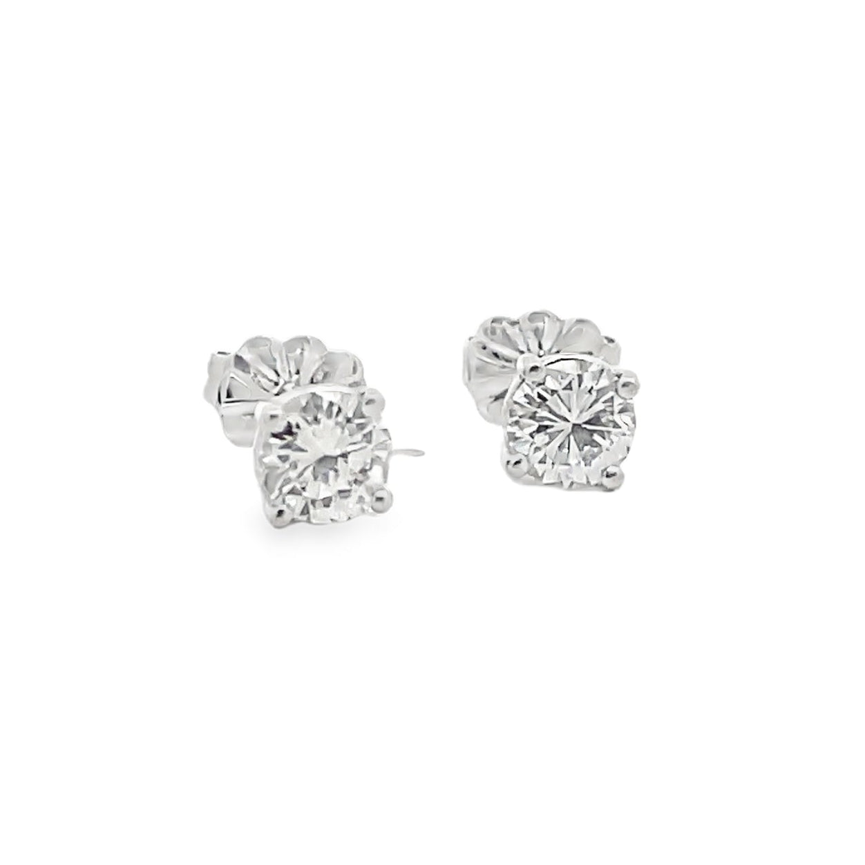 14K White Gold Prong Set Martini Stud Earrings with Approximately 0.90 Carat Round Diamonds