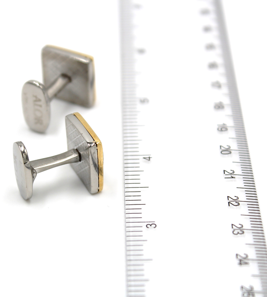 Alor Stainless Steel Cufflinks with White Cable and 18K Gold