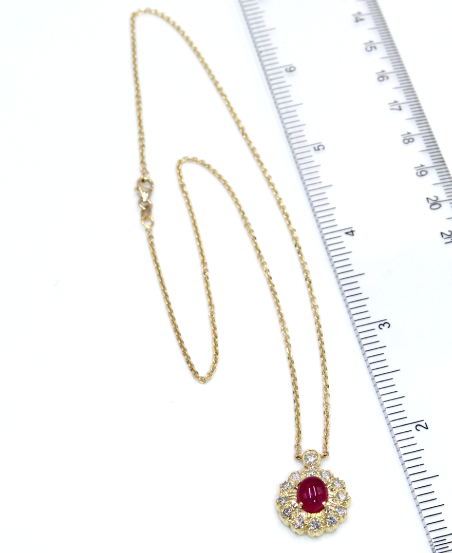 Vintage Oval Ruby Pendant in 18K Gold with Diamonds on a New Chain