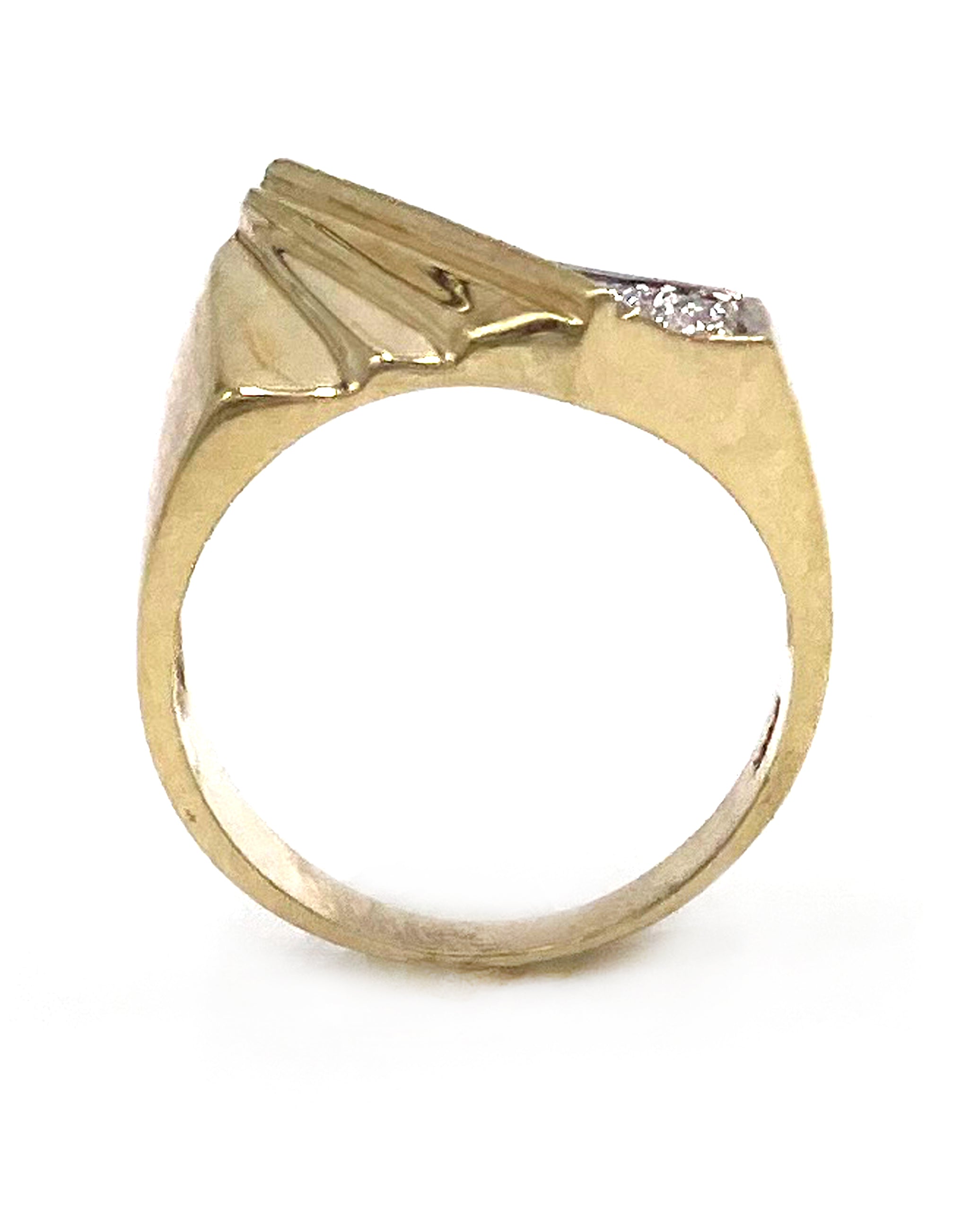 14K Yellow Gold 0.05 Carat Diamond Asymmetric Pinky Ring