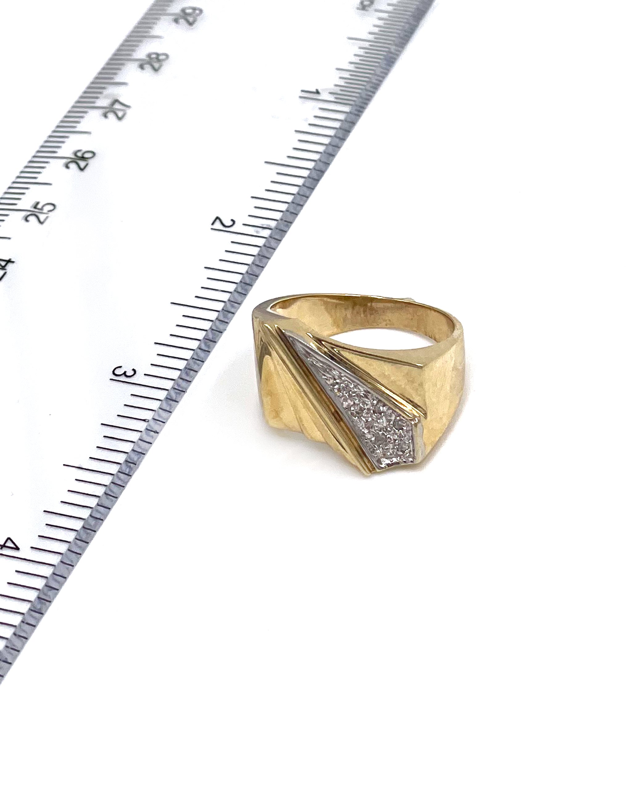 14K Yellow Gold 0.05 Carat Diamond Asymmetric Pinky Ring