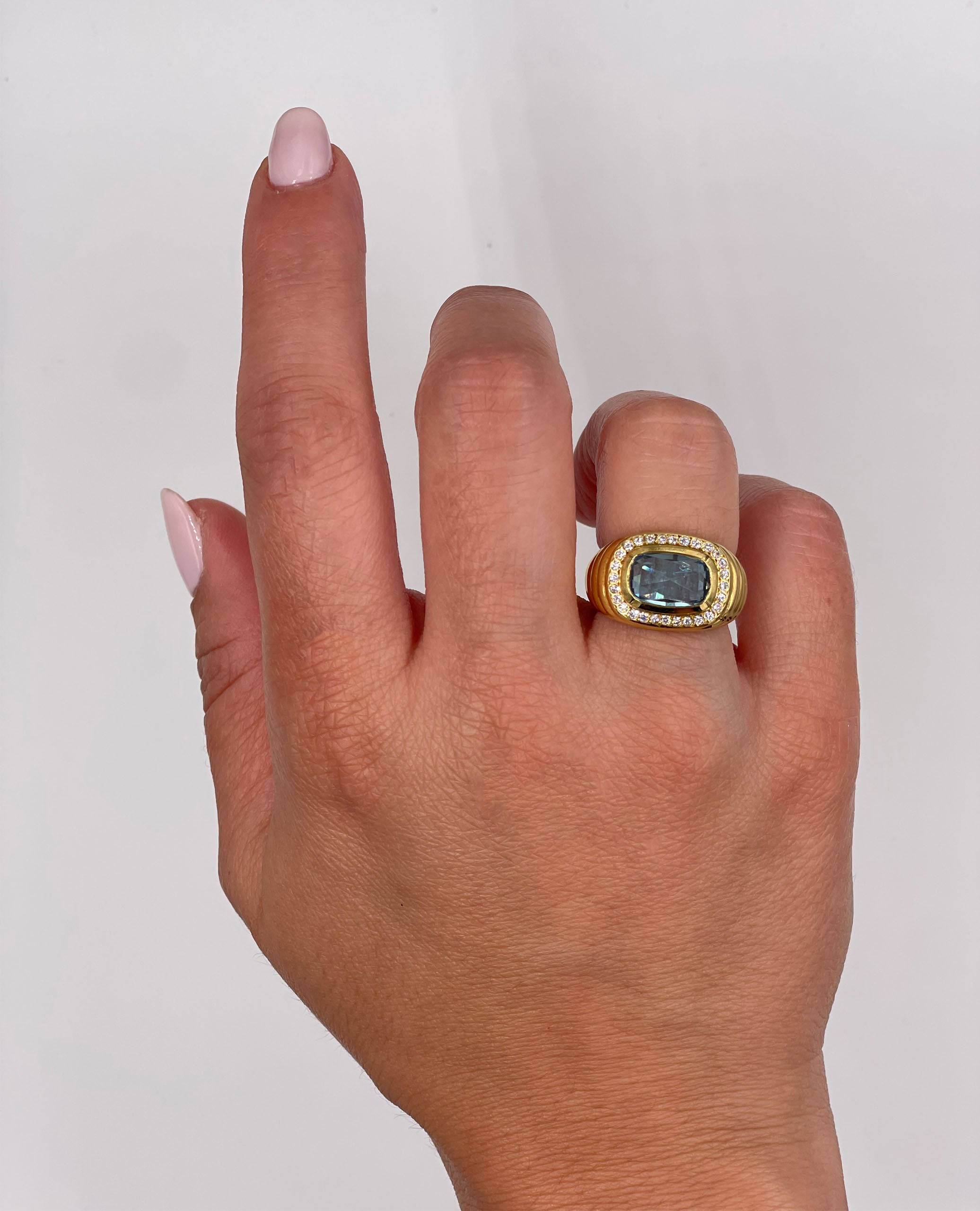 18K Yellow Gold Ring with Diamonds & Center Blue Topaz