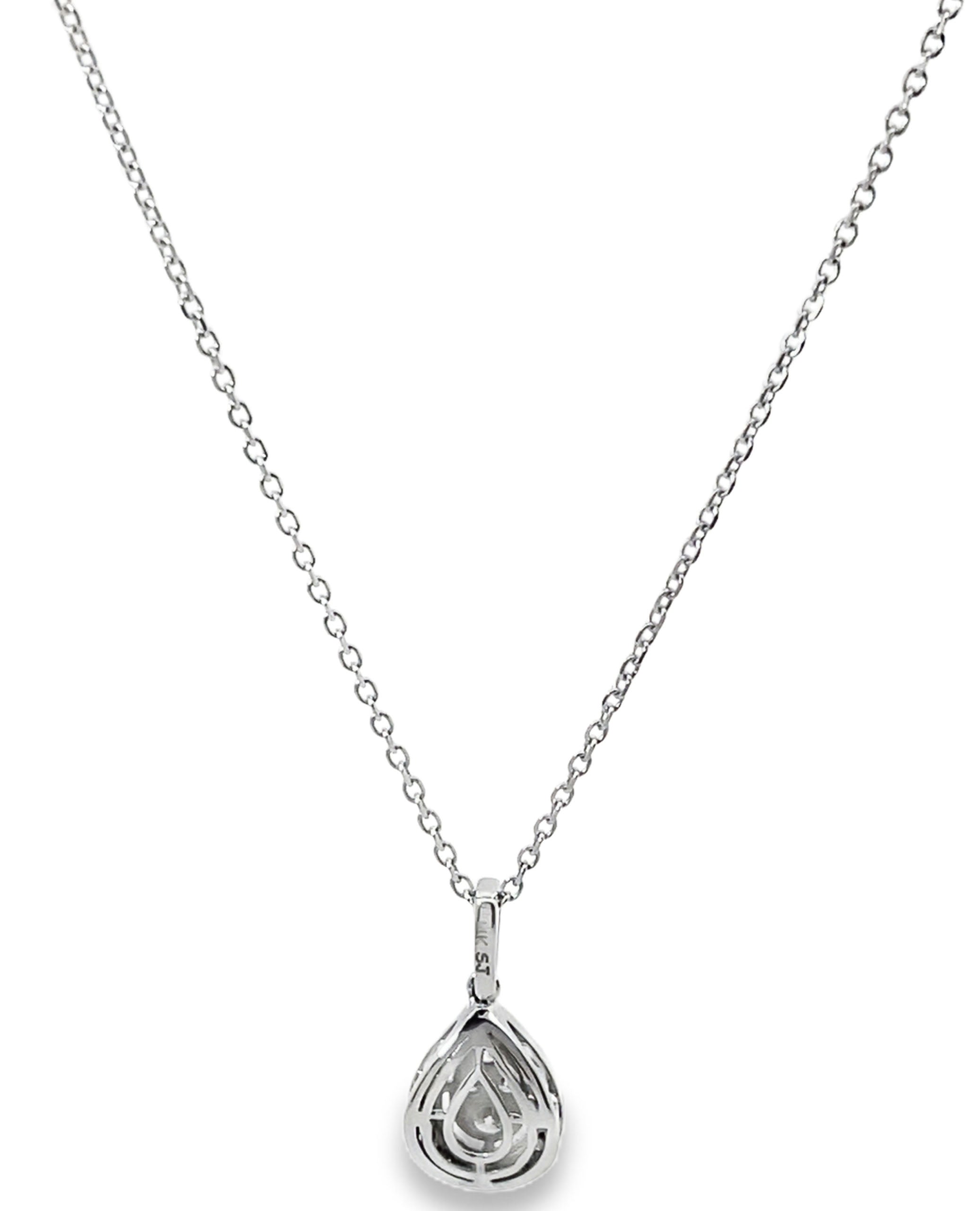 14K White Gold Diamond Necklace with Pear Shaped Pendant 0.25 Carats Total