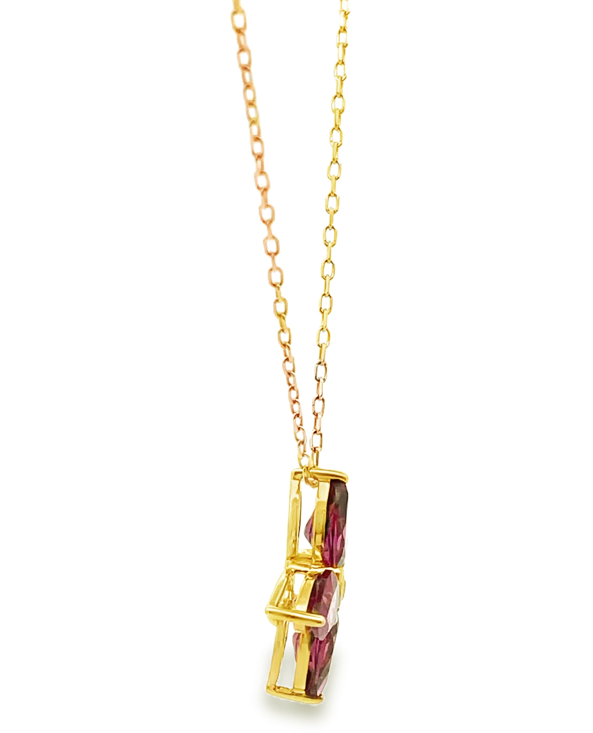 14K Yellow Gold Pink Tourmaline Flower Pinwheel Necklace