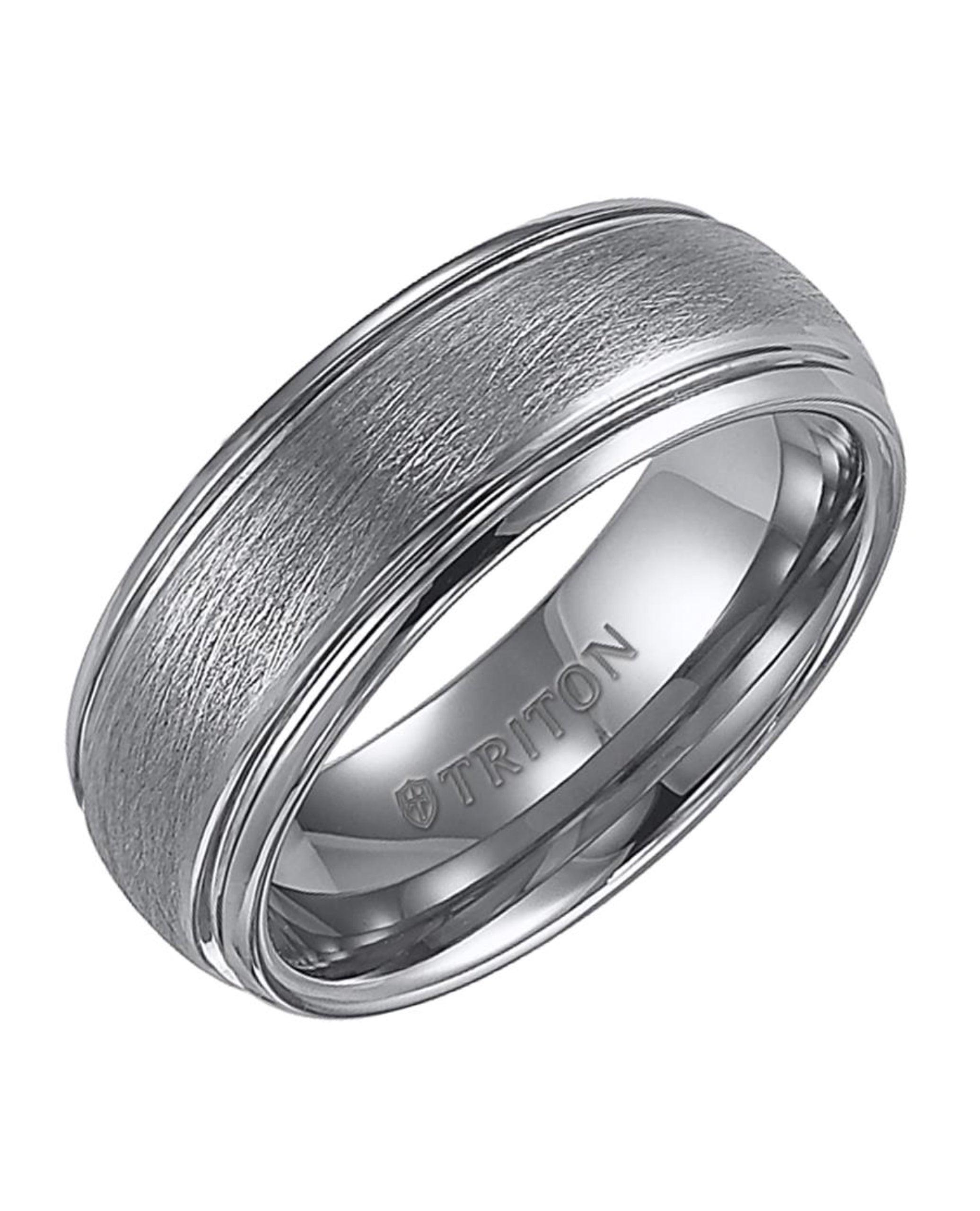 Triton 8mm Grey Tungsten Carbide Brush Center Wedding Band