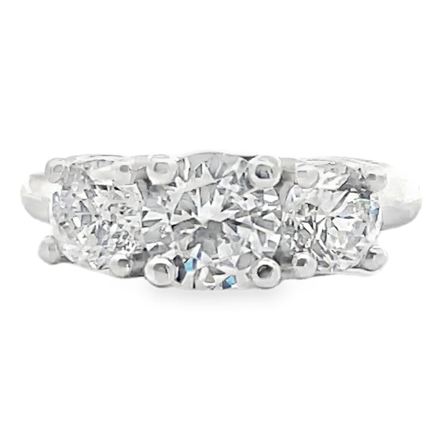 14K White Gold Three Stone Cubic Zirconia Ring