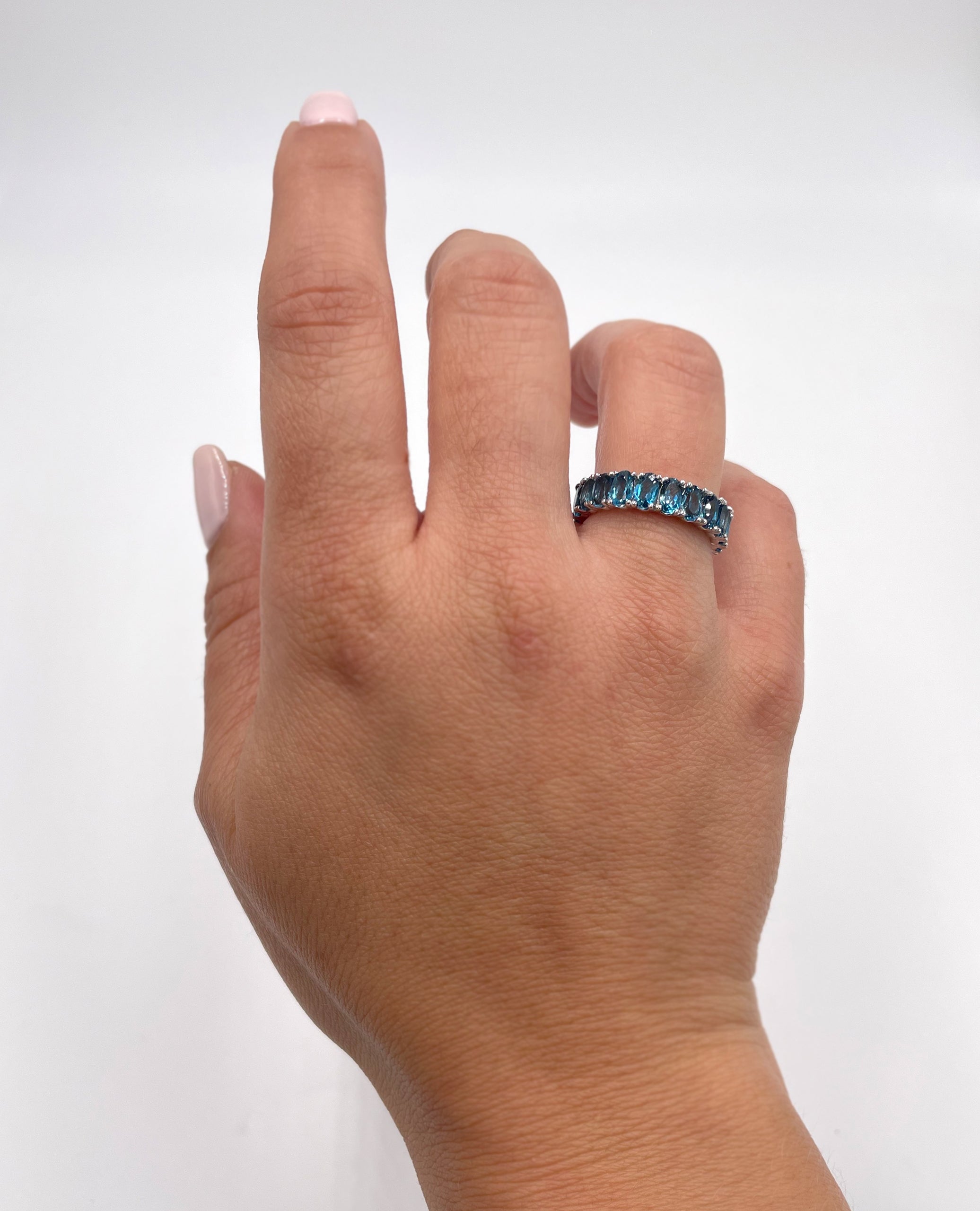 14K Yellow Gold London Blue Topaz Eternity Ring