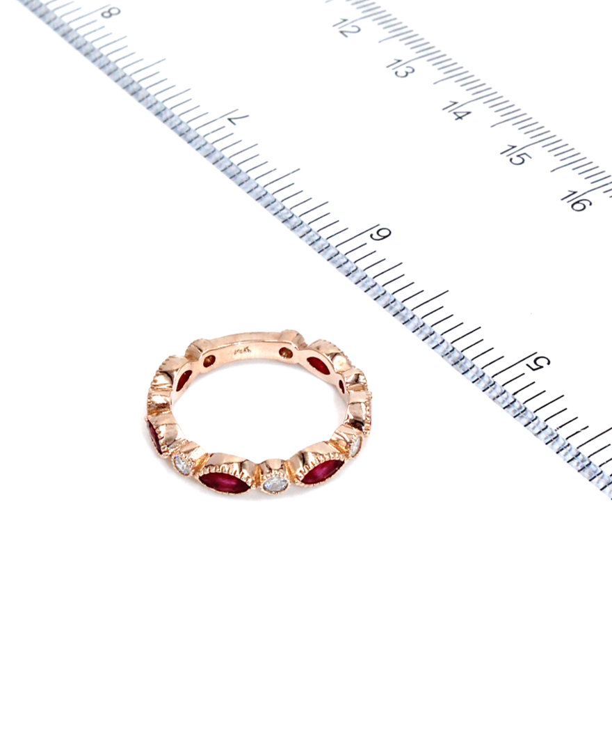 Marquise Ruby and Roud Diamond Eternity Ring in 14K Rose Gold