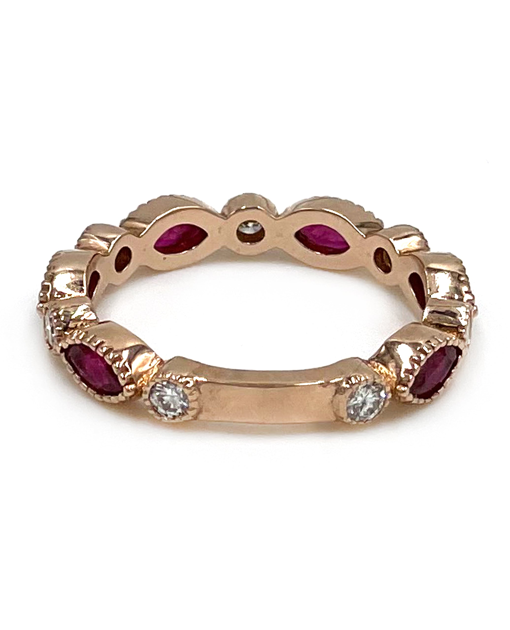 Marquise Ruby and Roud Diamond Eternity Ring in 14K Rose Gold