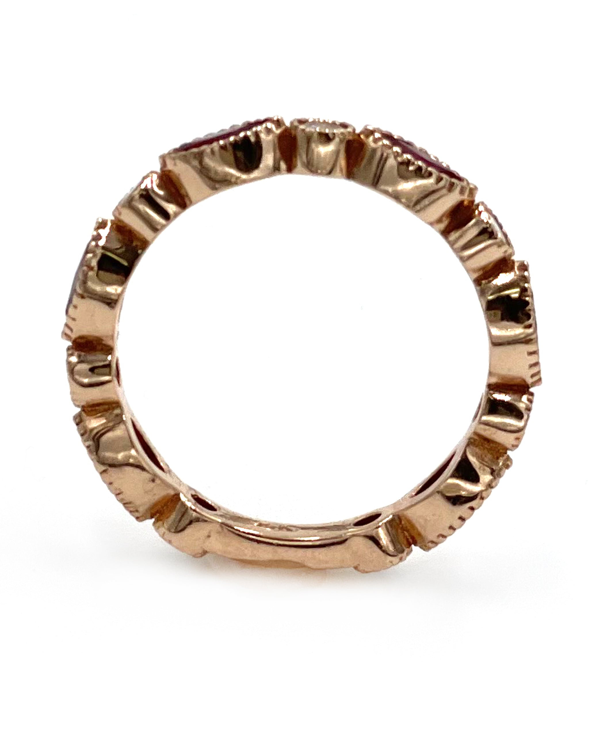 Marquise Ruby and Roud Diamond Eternity Ring in 14K Rose Gold
