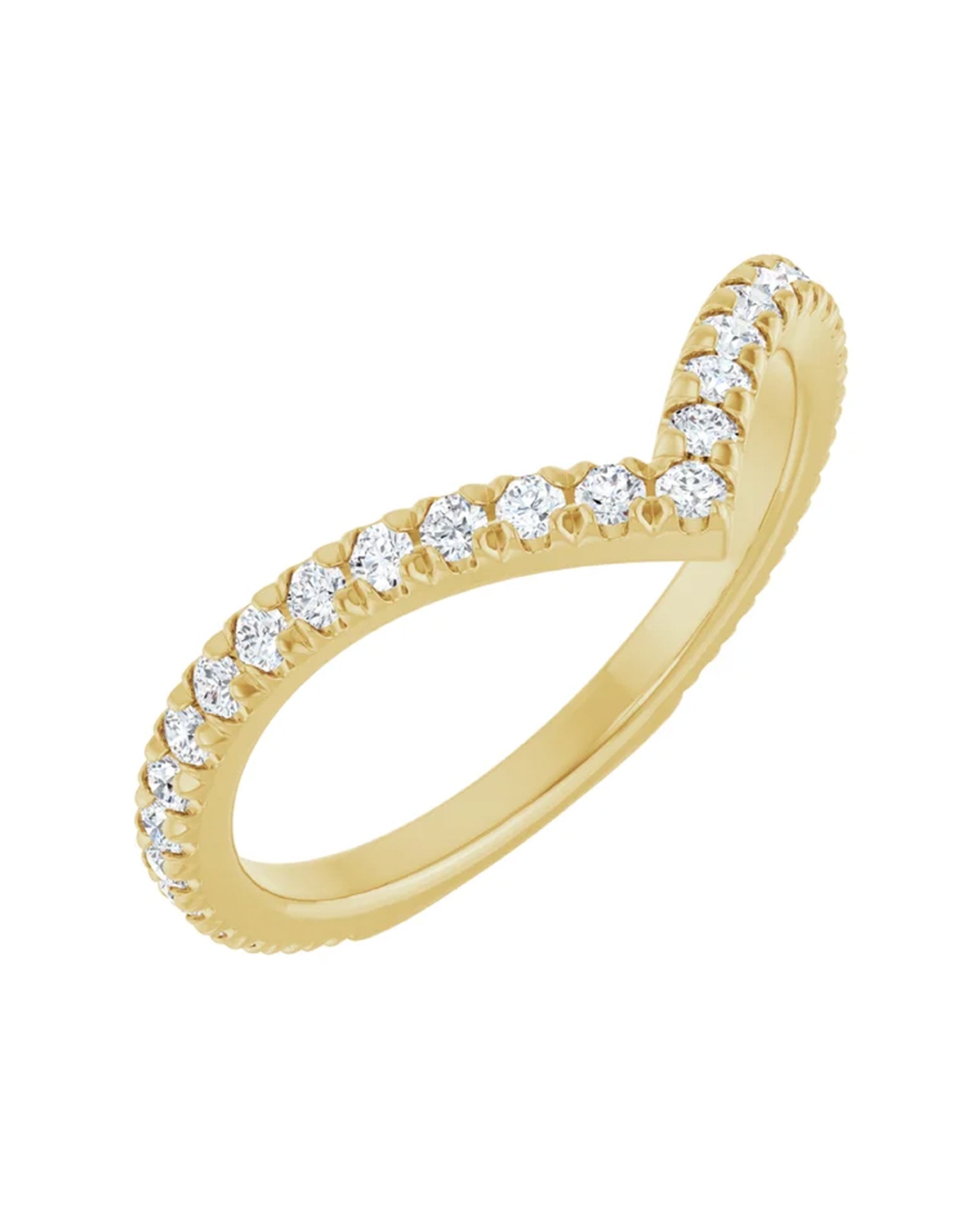 14K Yellow Gold V-Shaped Contour Band with Diamonds