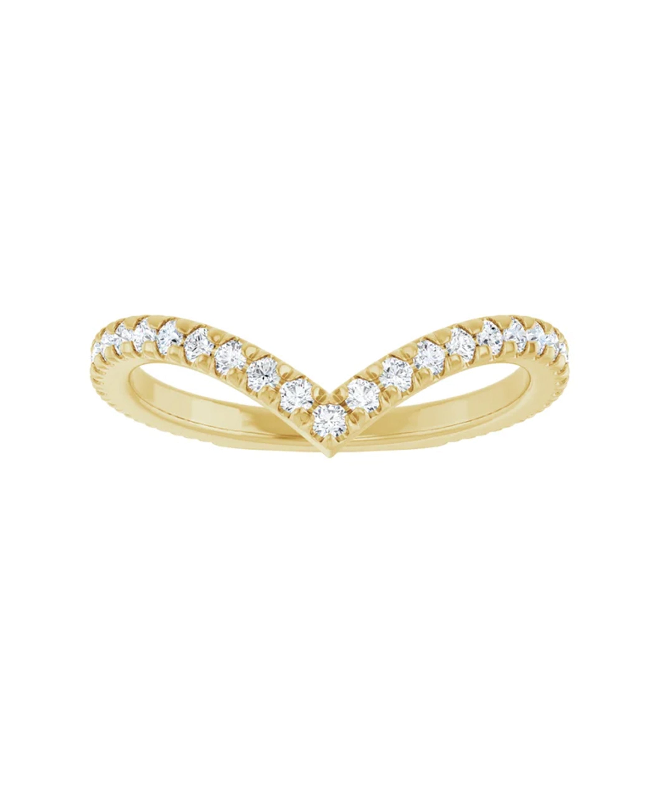 14K Yellow Gold V-Shaped Contour Band with Diamonds