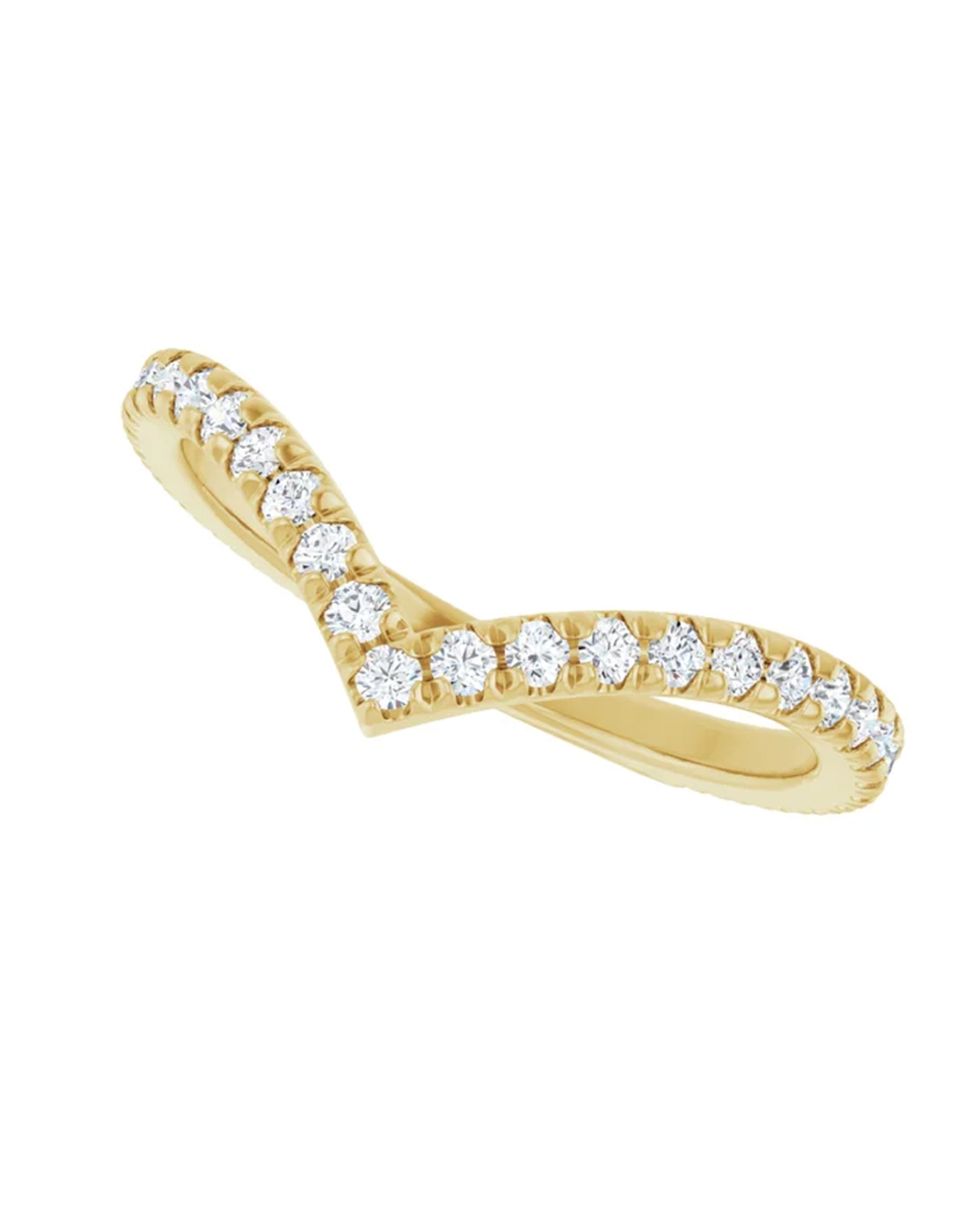14K Yellow Gold V-Shaped Contour Band with Diamonds