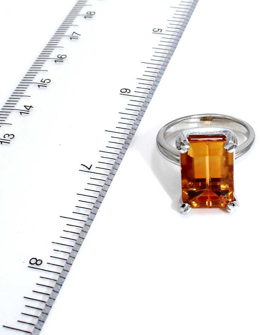 Sterling Silver Citrine Ring Emerald Cut 7.68 Carats