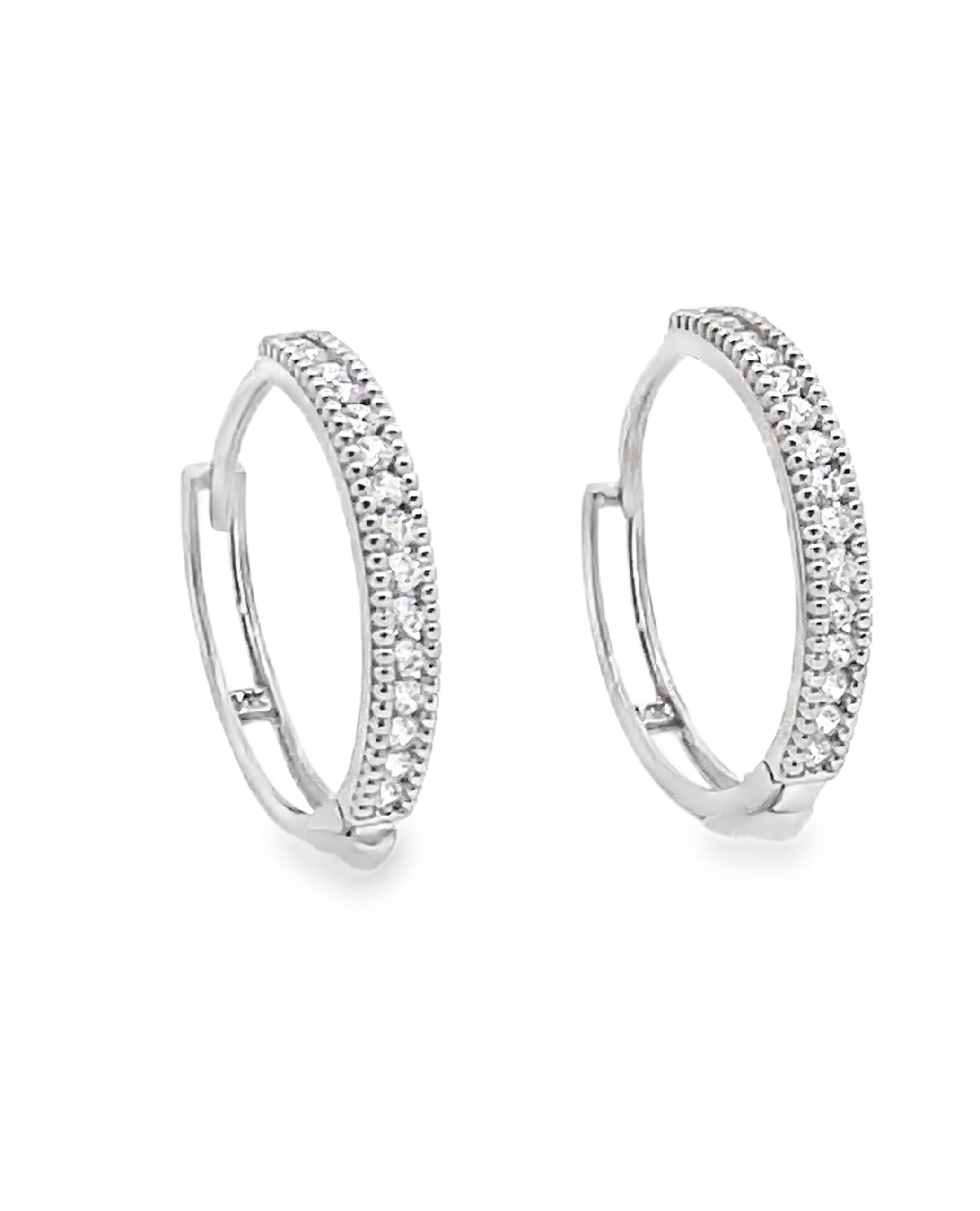 14K White Gold Cubic Zirconia Hoop Earrings