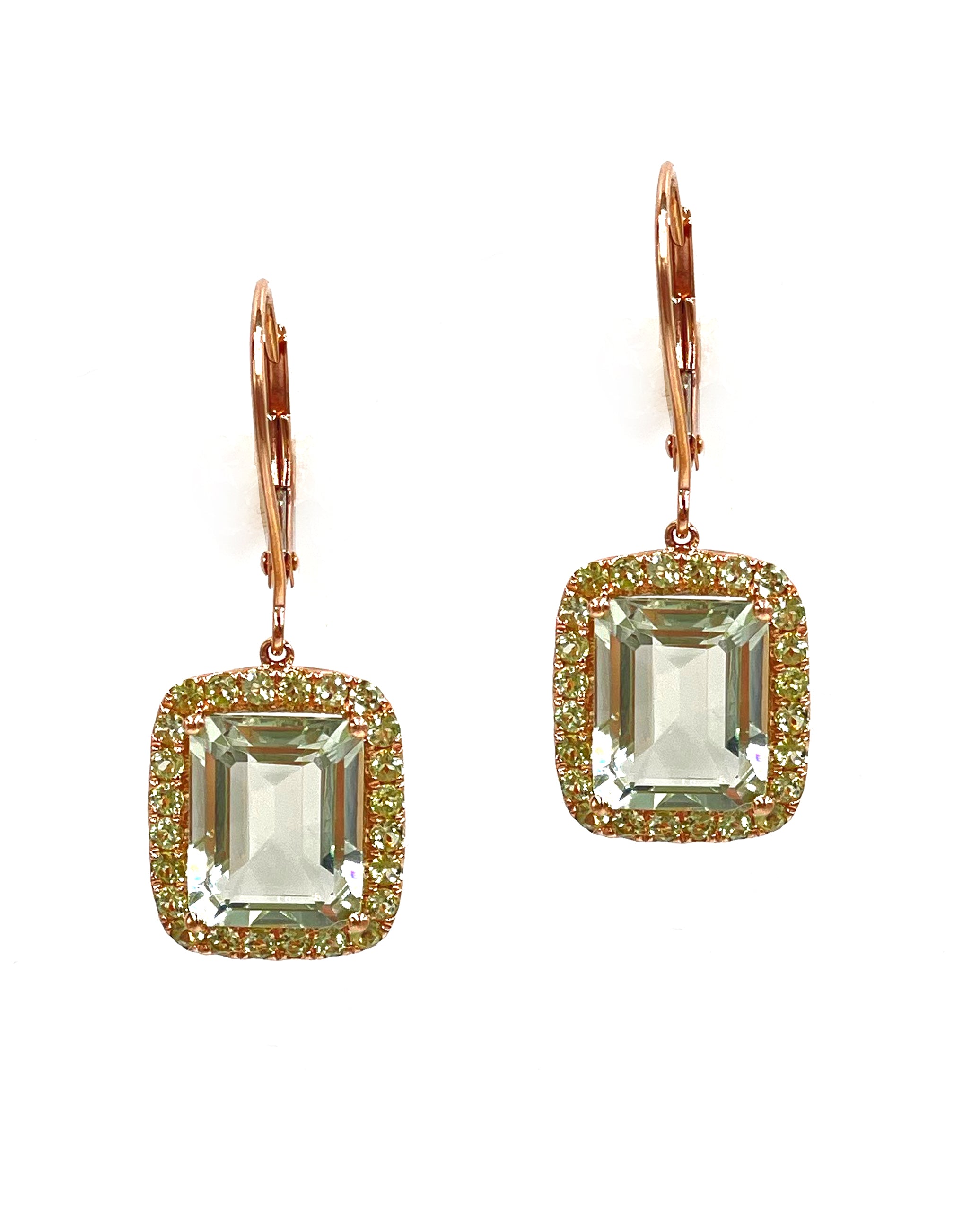 14K Rose Gold Green Amethyst Drop Earrings