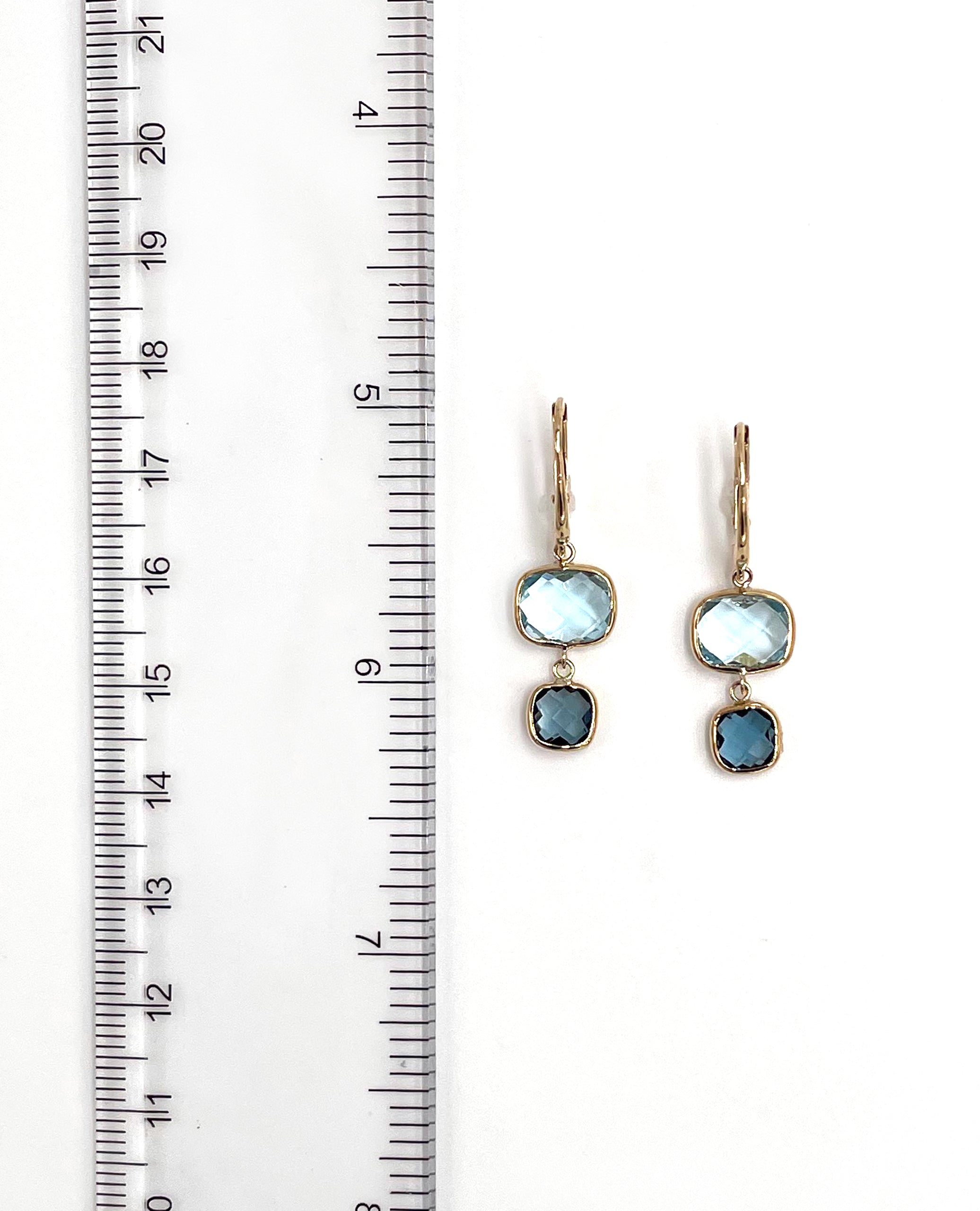 14K Yellow Gold Drop Earrings with Blue Topaz