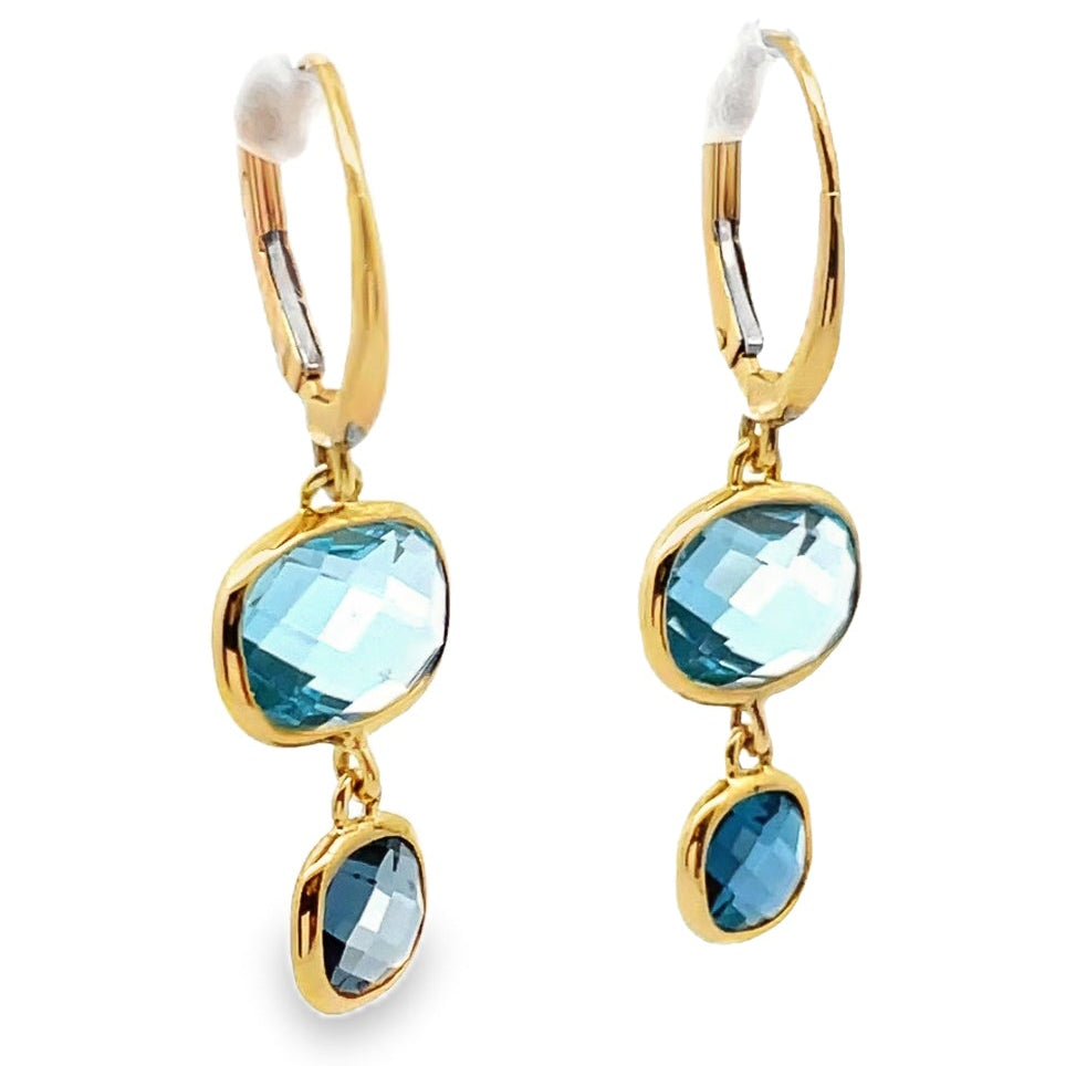 14K Yellow Gold Drop Earrings with Blue Topaz