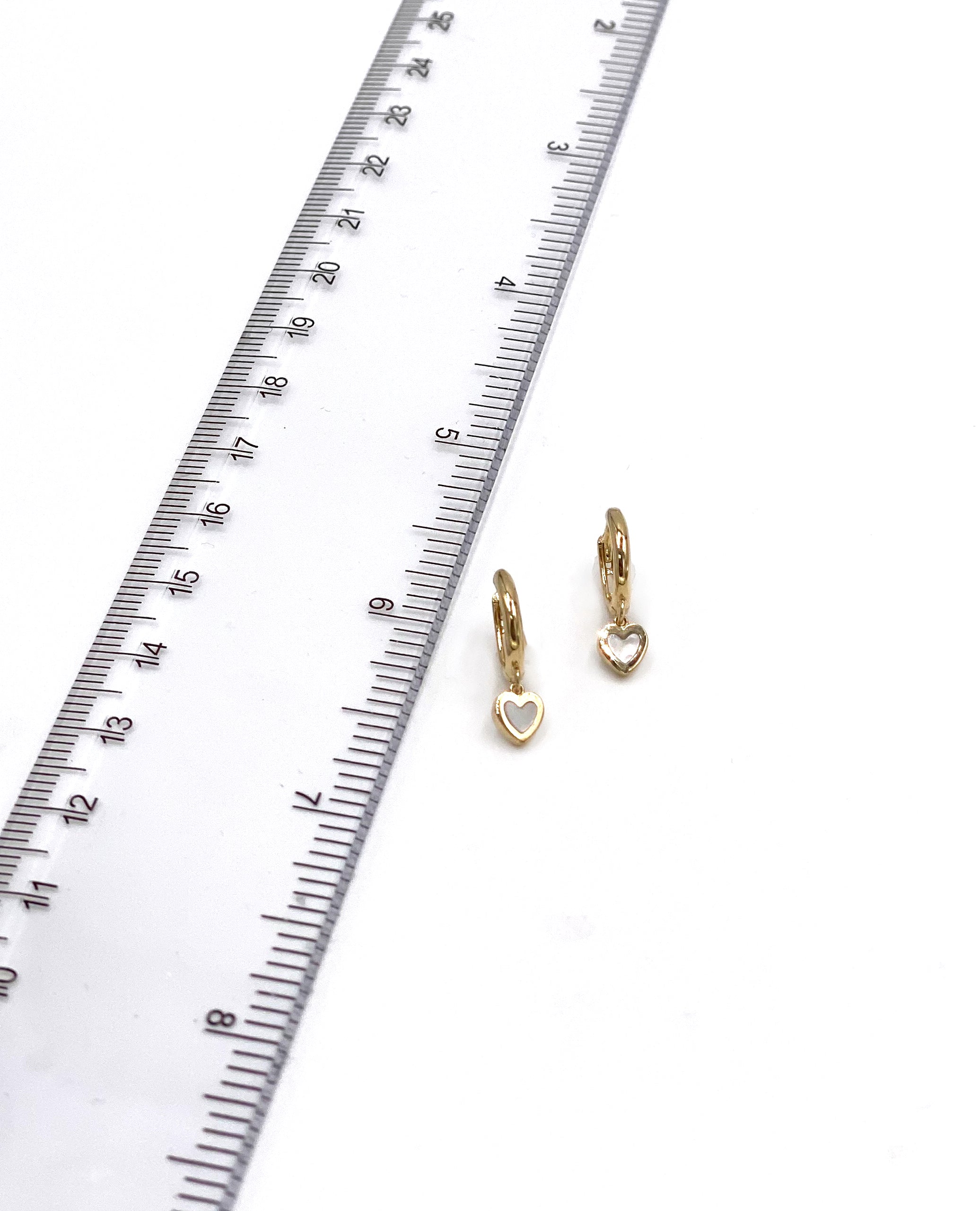 14K Yellow Gold Heart Dangling Earrings with Mother of Pearl