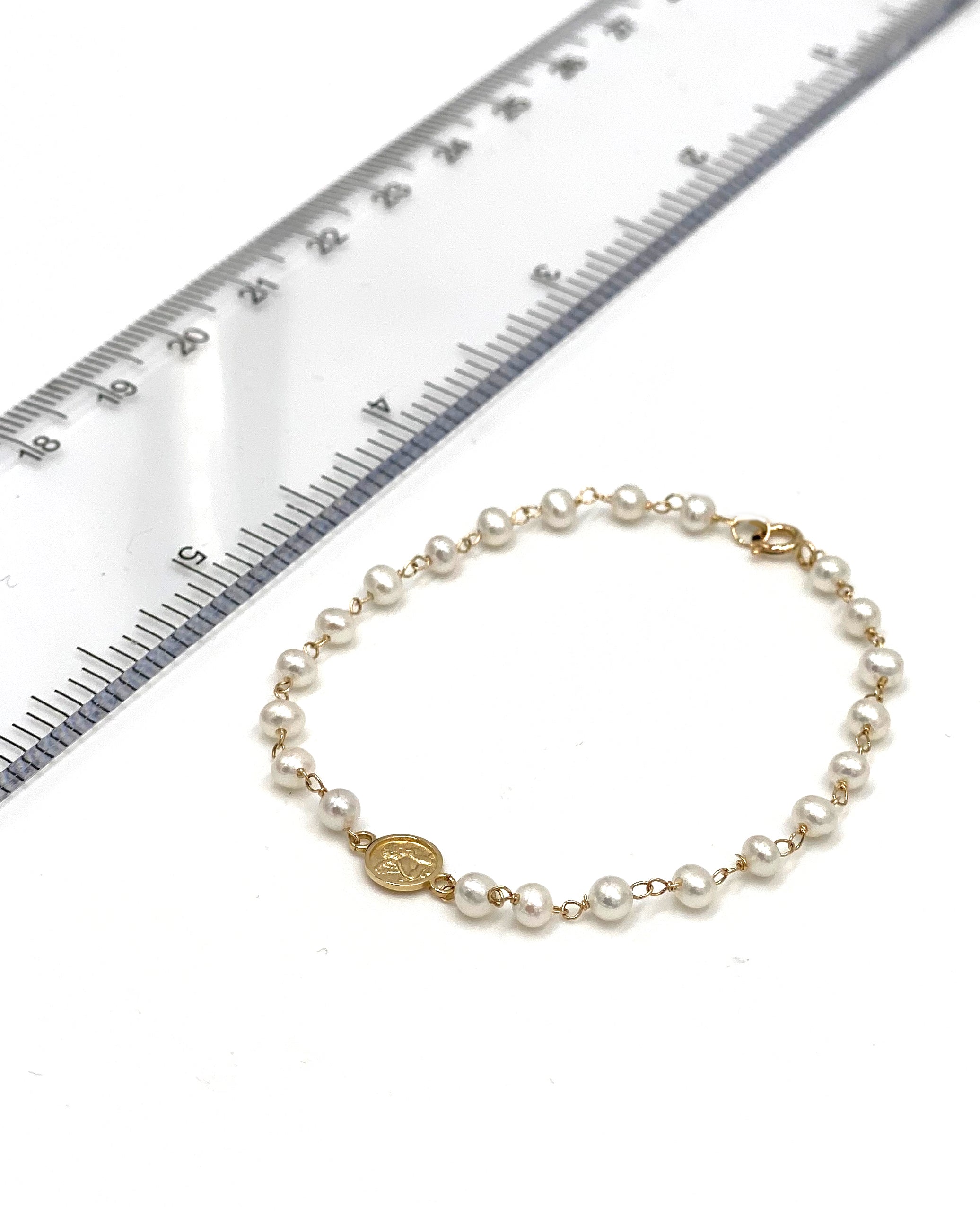 14K Yellow Gold Mini Angel Pearl Bracelet