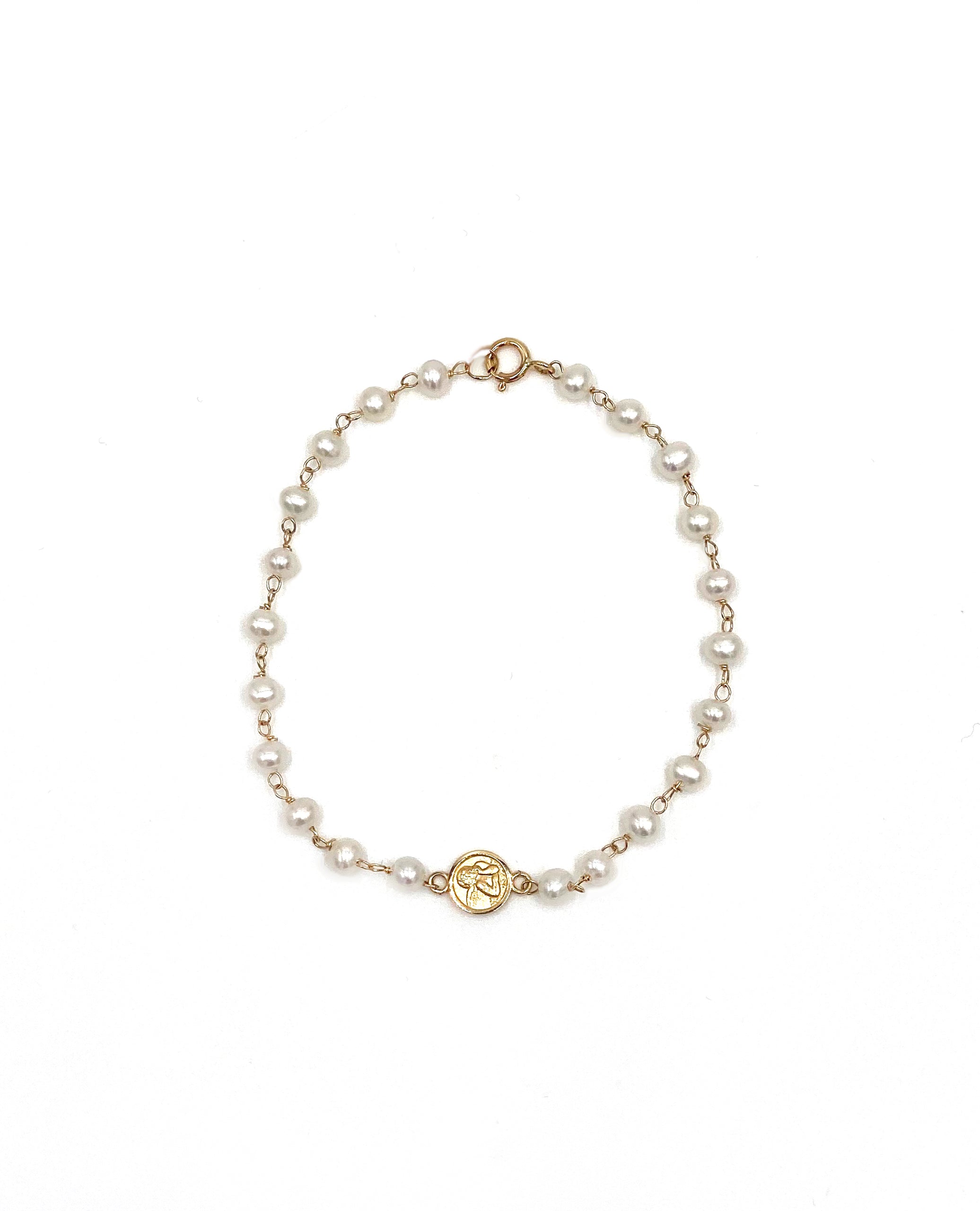 14K Yellow Gold Mini Angel Pearl Bracelet