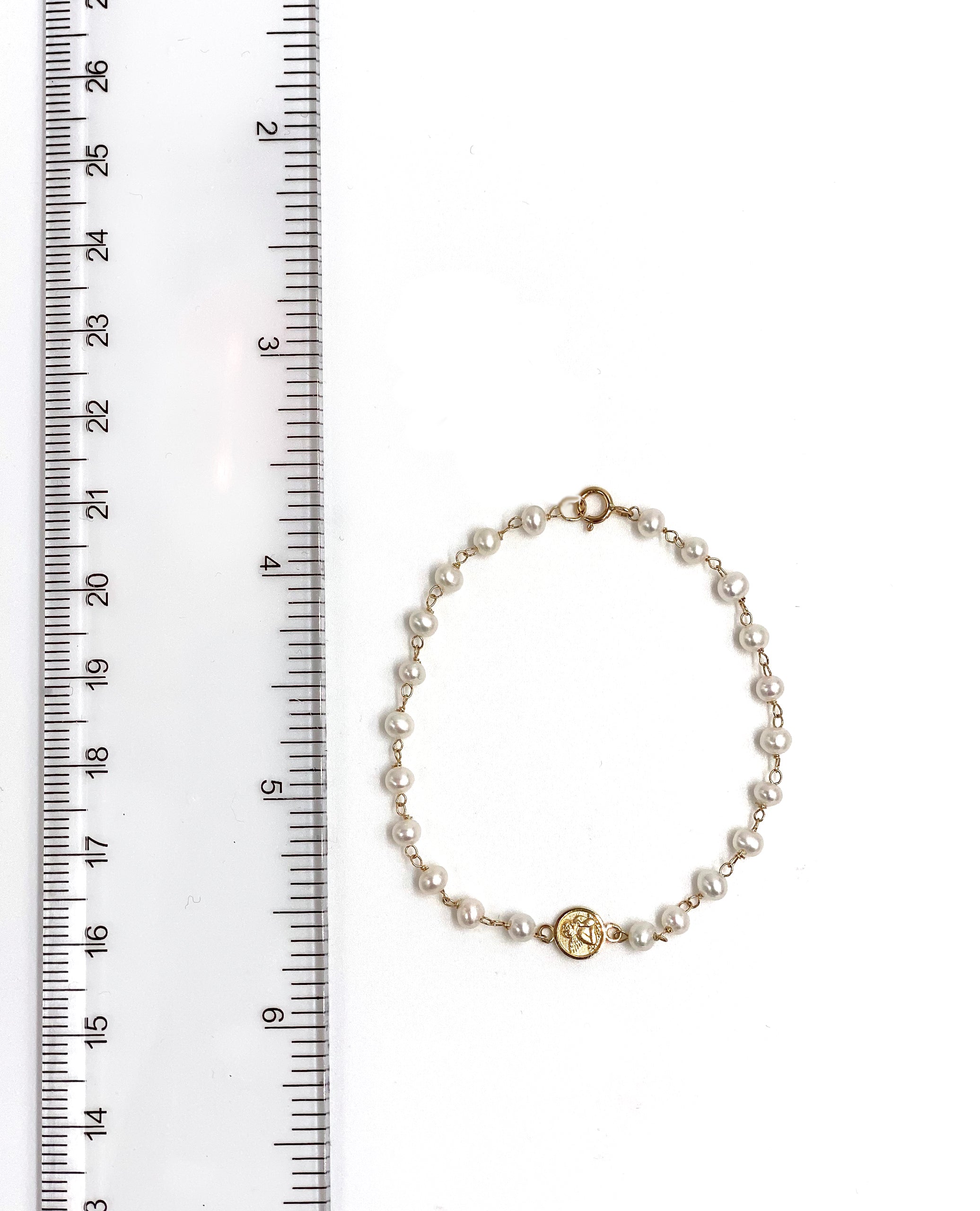 14K Yellow Gold Mini Angel Pearl Bracelet