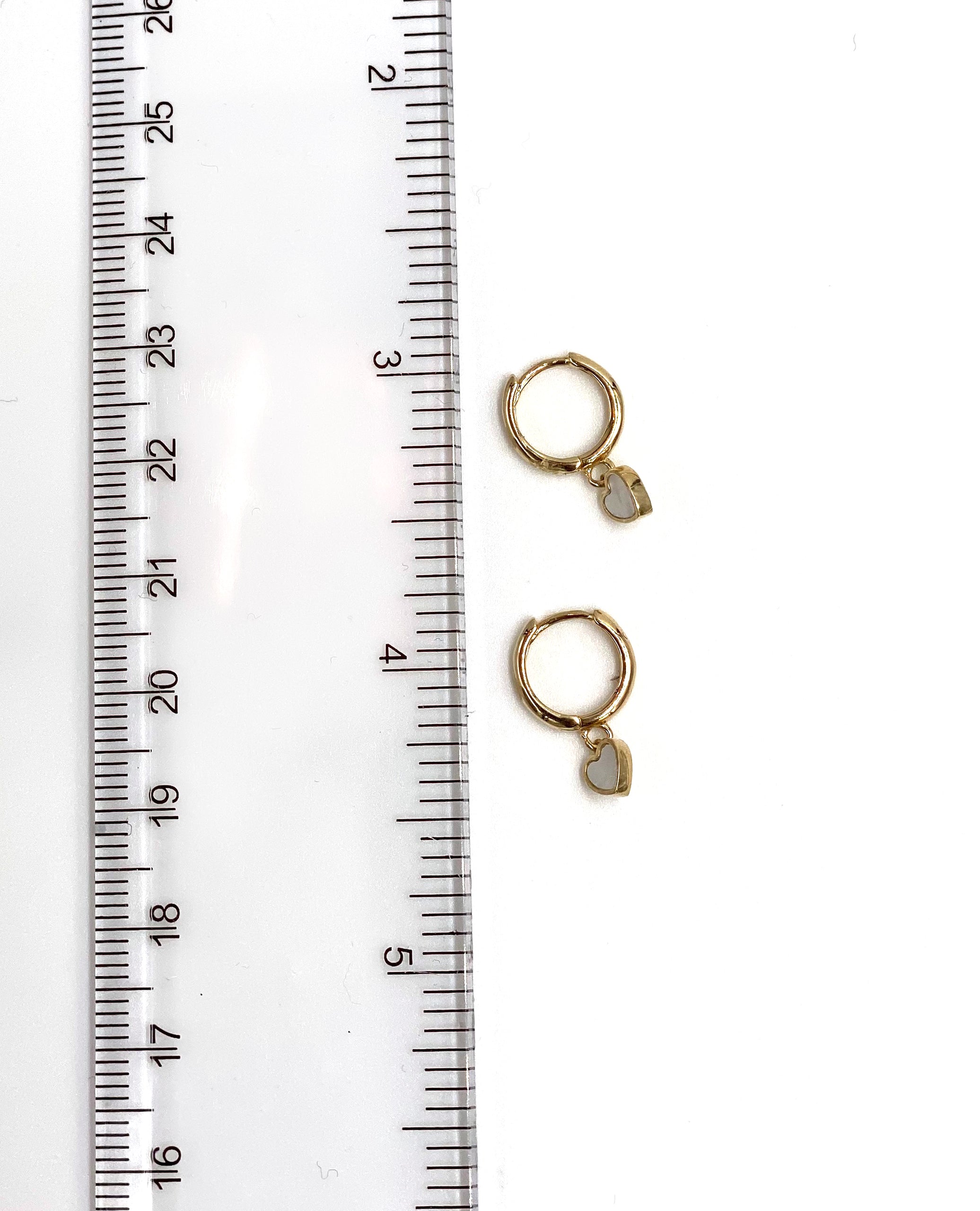 14K Yellow Gold Heart Dangling Earrings with Mother of Pearl