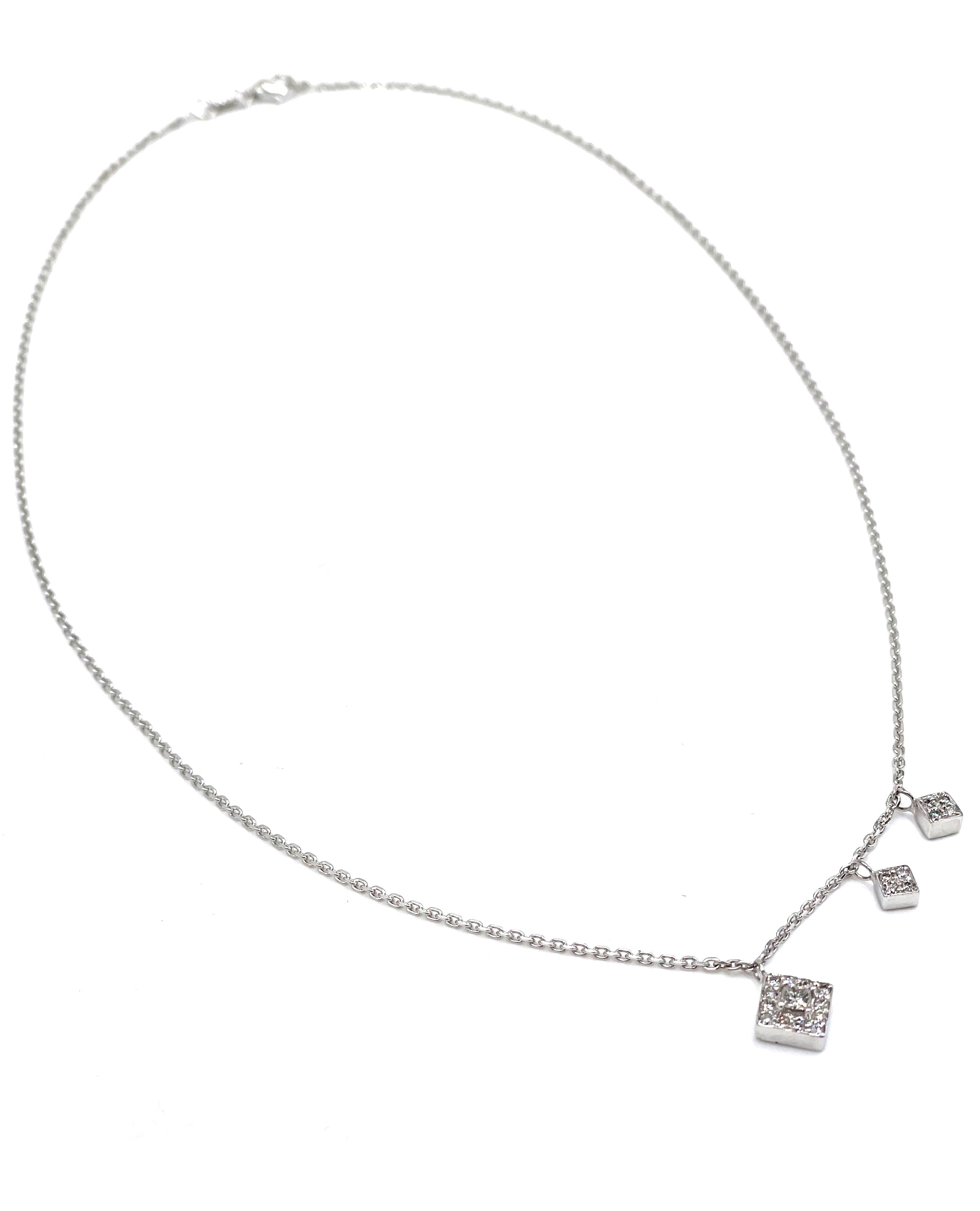 14K White Gold 0.15 Carat Diamond Necklace with 3 Affixed Diamond Shaped Pendants
