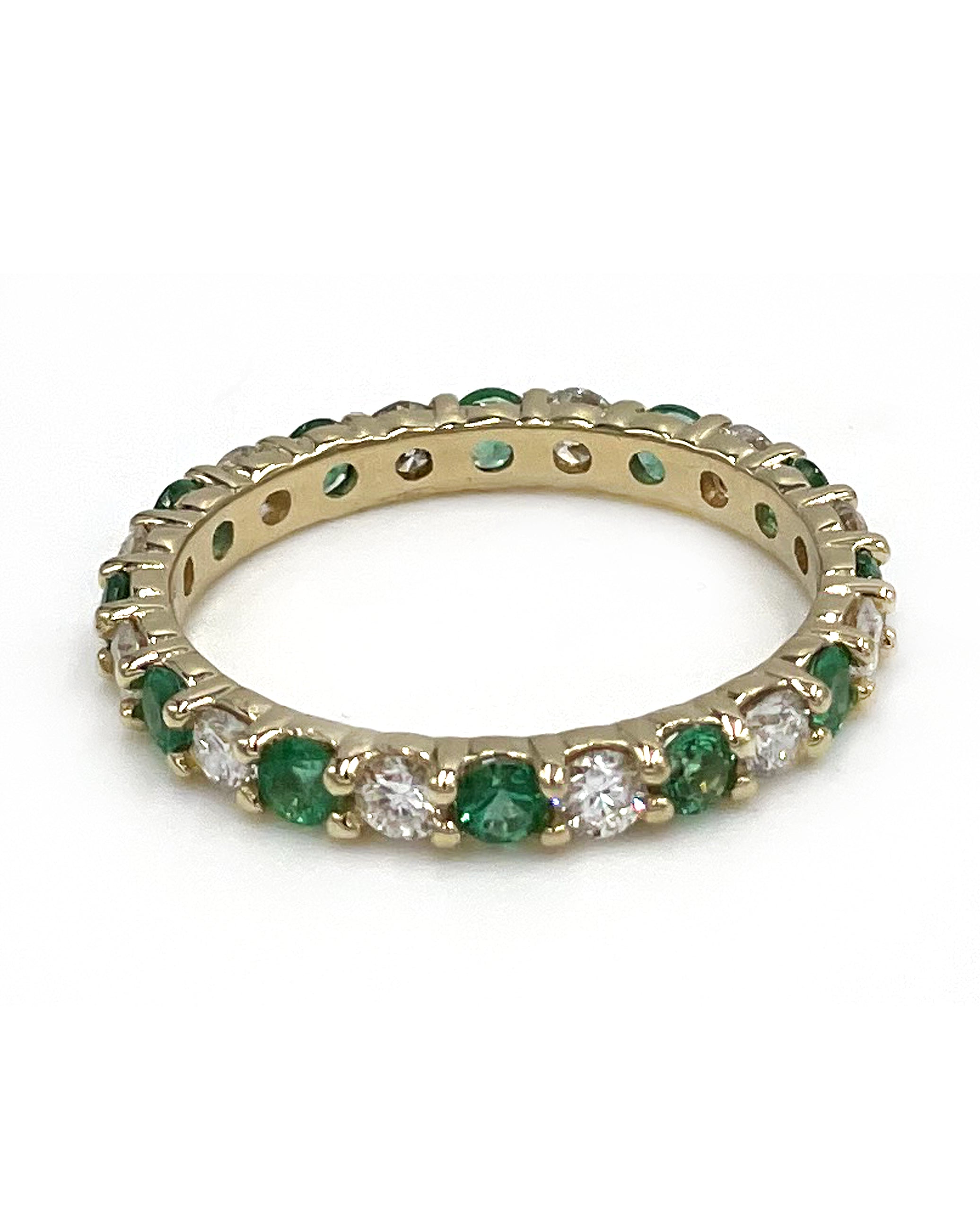 14K Yellow Gold Emerald 0.67 Carat and Diamond 0.76 Carat Eternity Ring