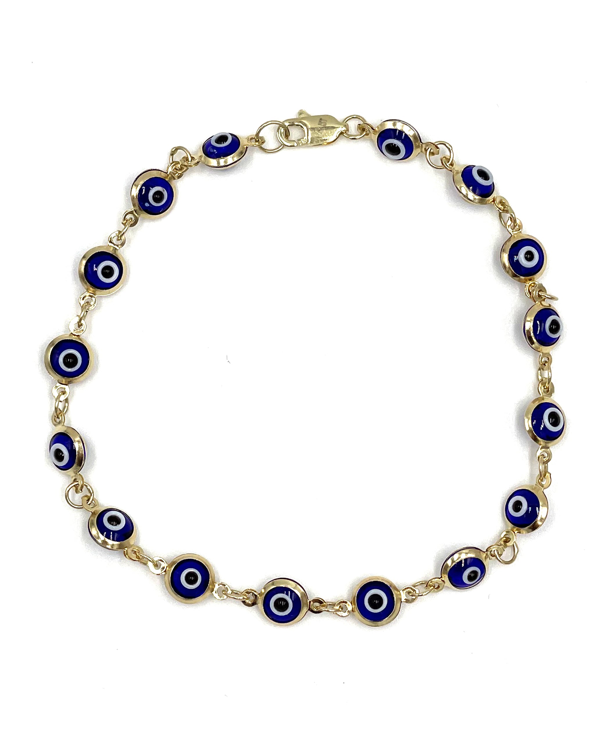 14K Yellow Gold Dark Blue Evil Eye Bracelet