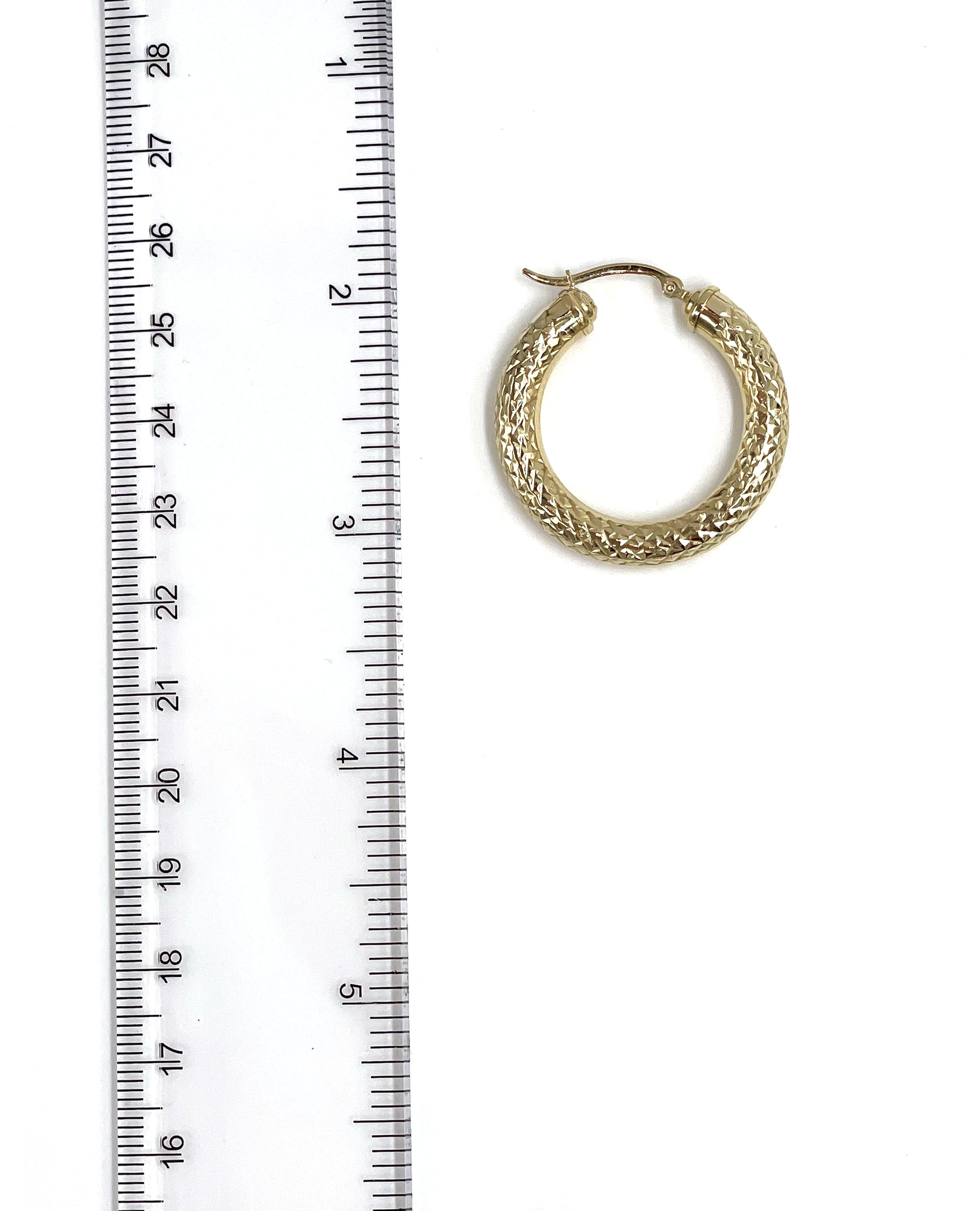 14K Yellow Gold Diamond Cut Hoop Earrings