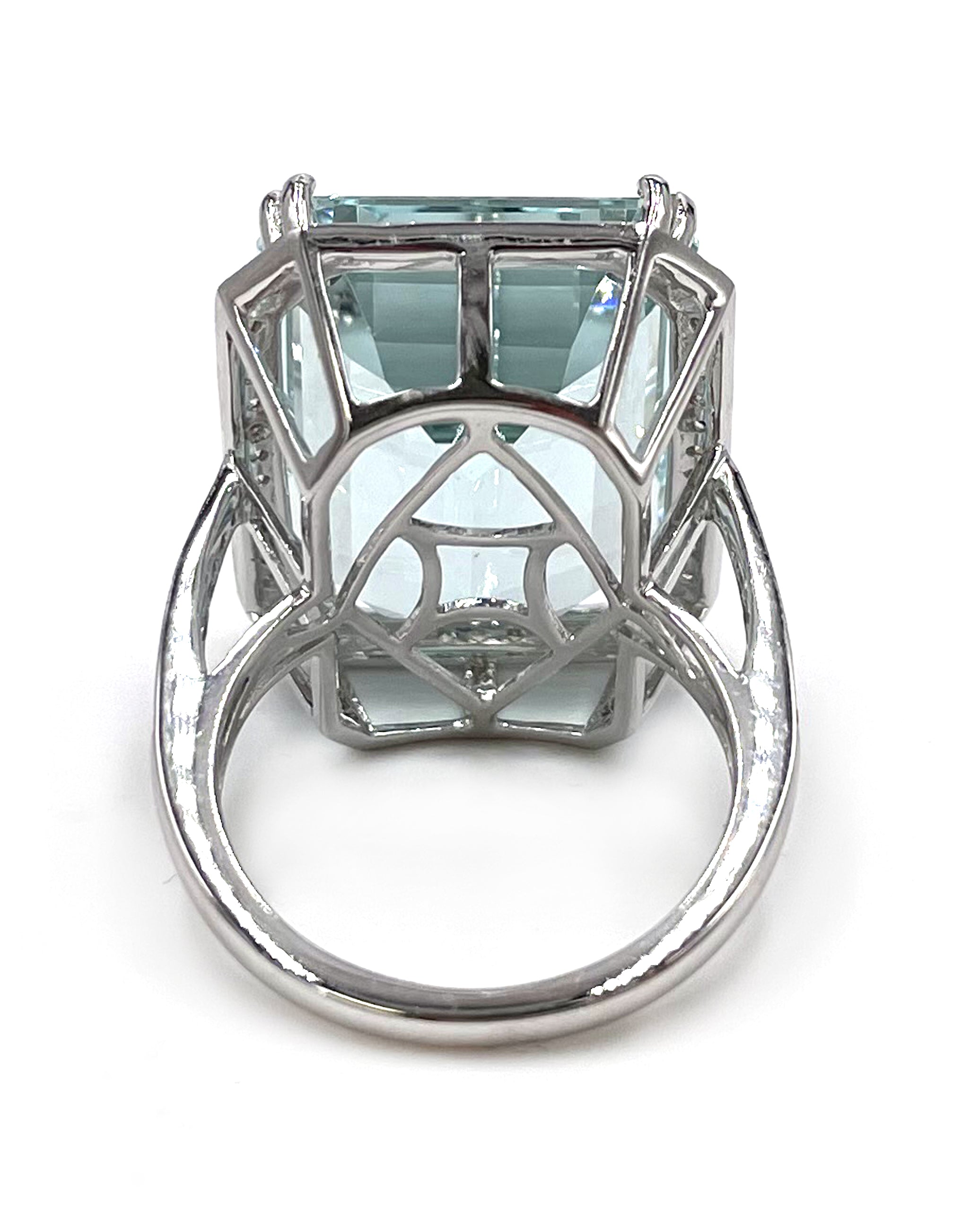 23.94 Carat Aquamarine Ring in 14K White Gold with Round Diamonds Totaling 0.52 Carats