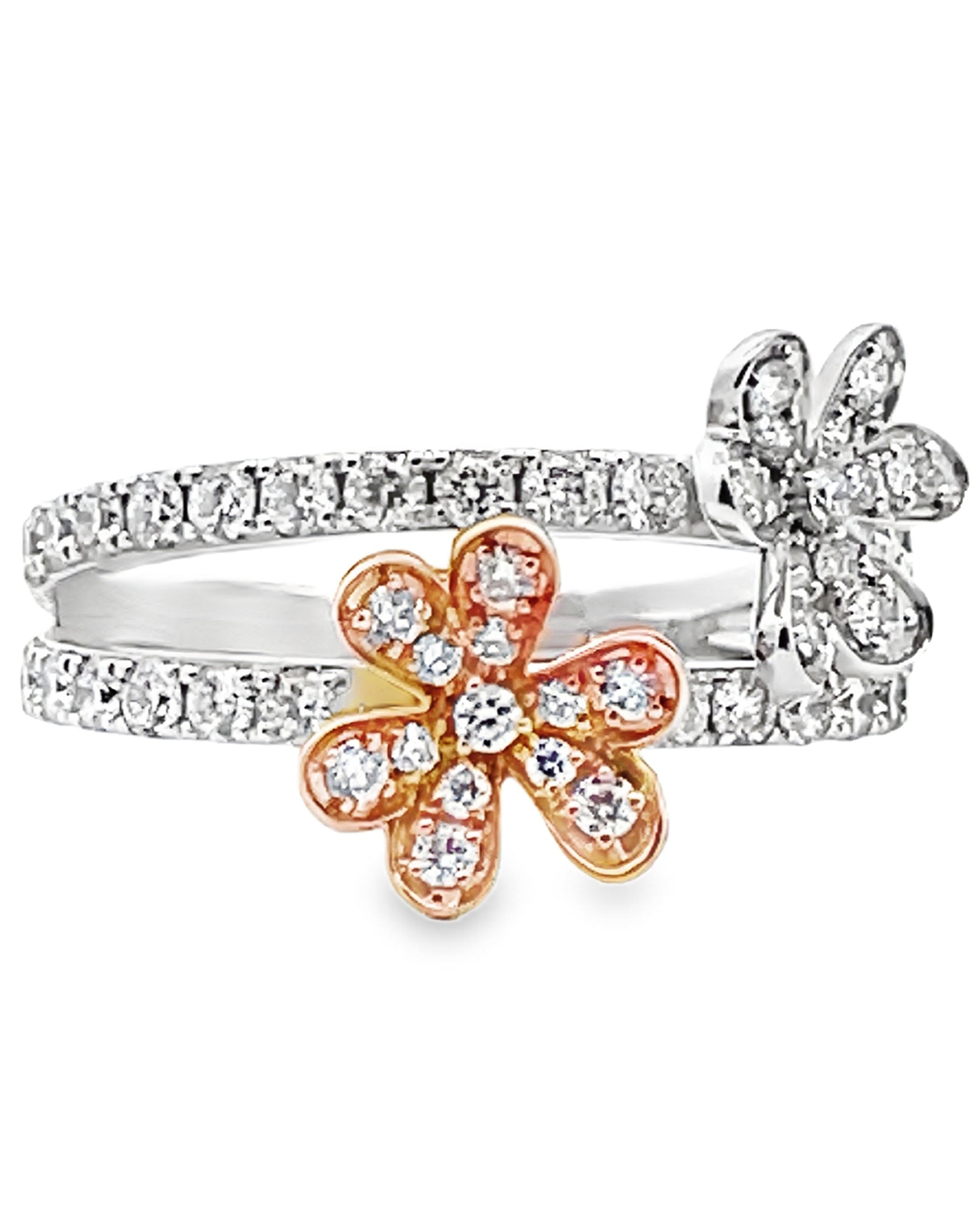 Simon G. LR2568 18K White and Rose Gold Double Flower Ring