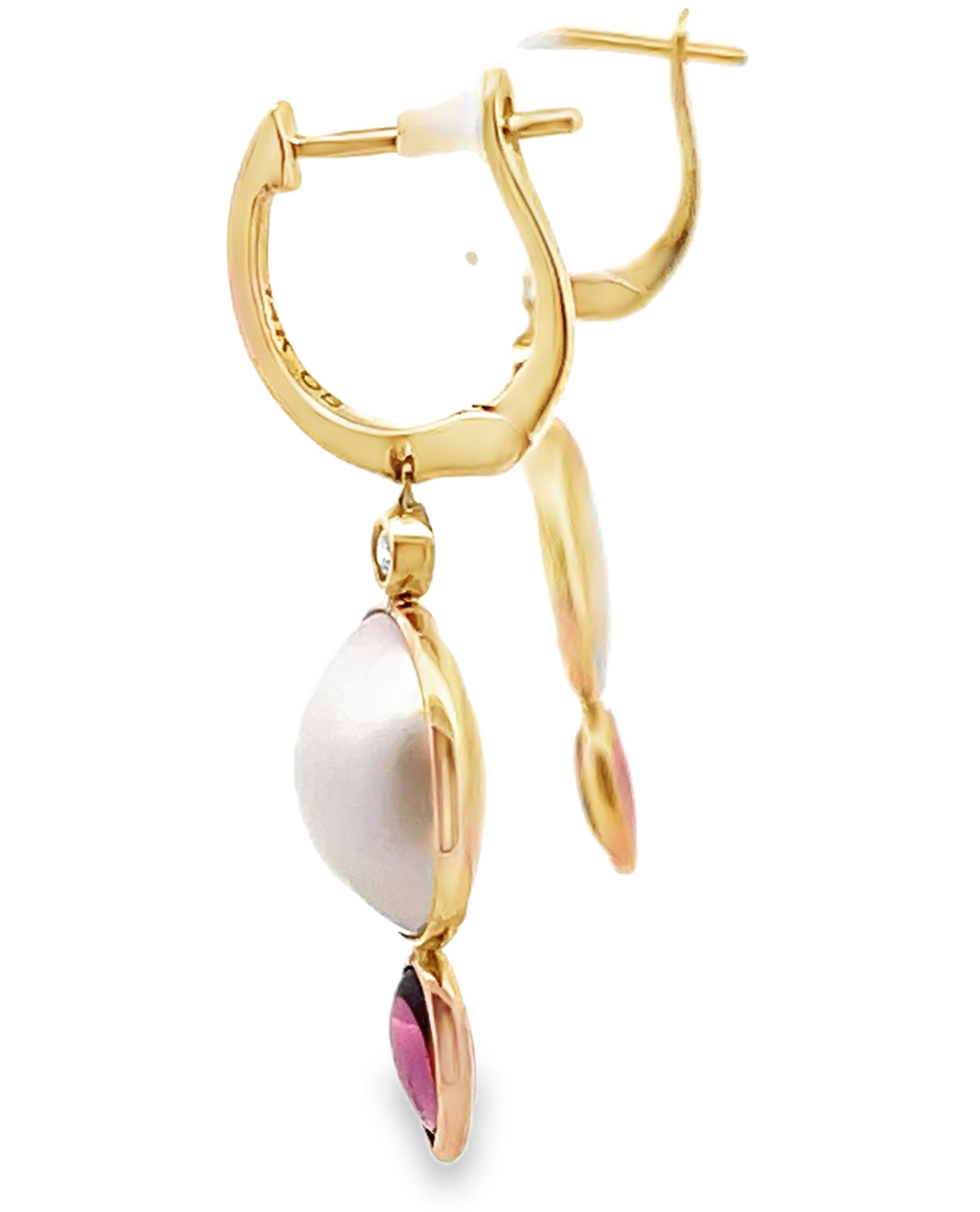 Olivia B. 14K Yellow Gold Mabe Pearl Dangle Earrings with Rhodolite Briolettes
