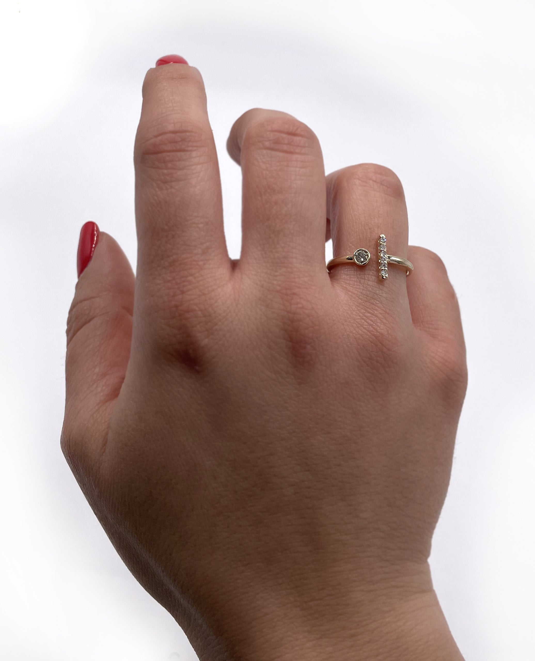 Open Ring with Diamond Bar 0.18 Carats in 14K Yellow Gold