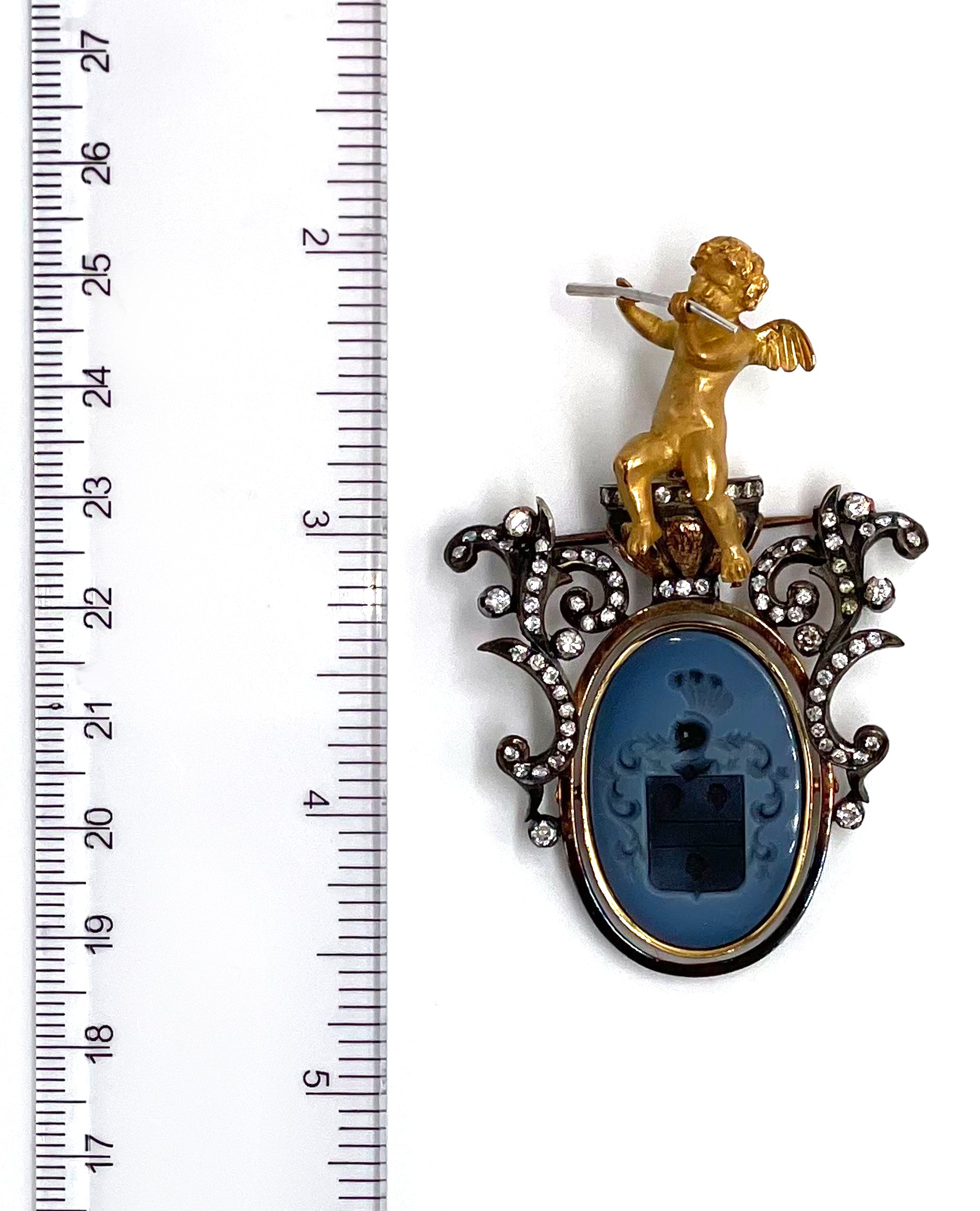 Pre-owned 18K Yellow Gold Intaglio and Diamond Brooch and Pendant