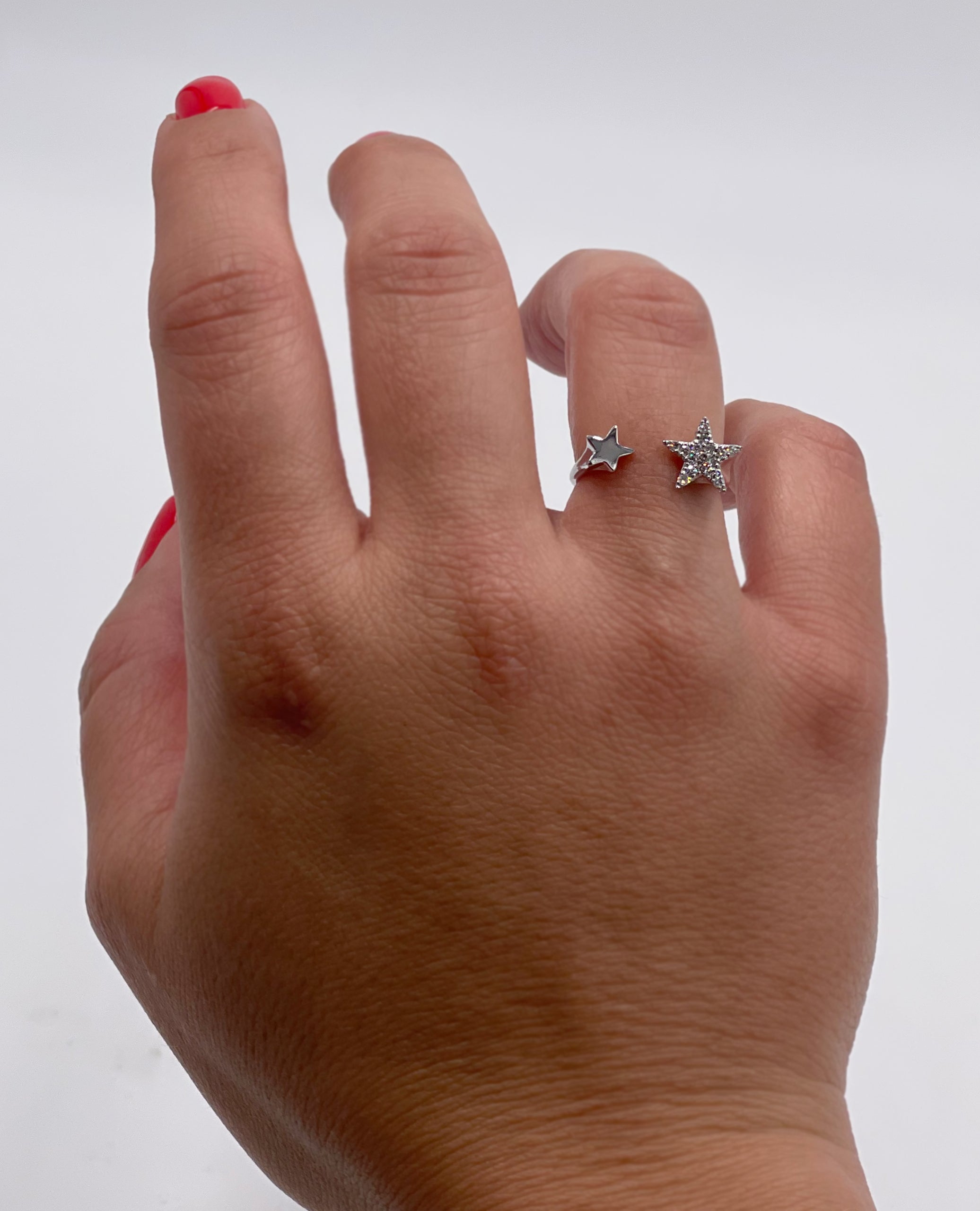 Double Star Ring with Diamonds in 14K White Gold