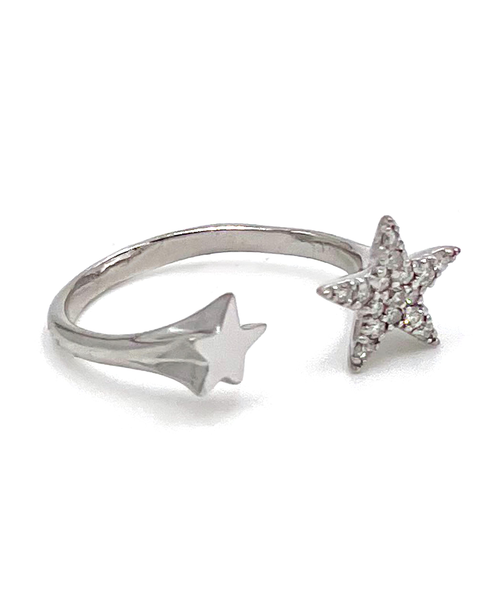 Double Star Ring with Diamonds in 14K White Gold