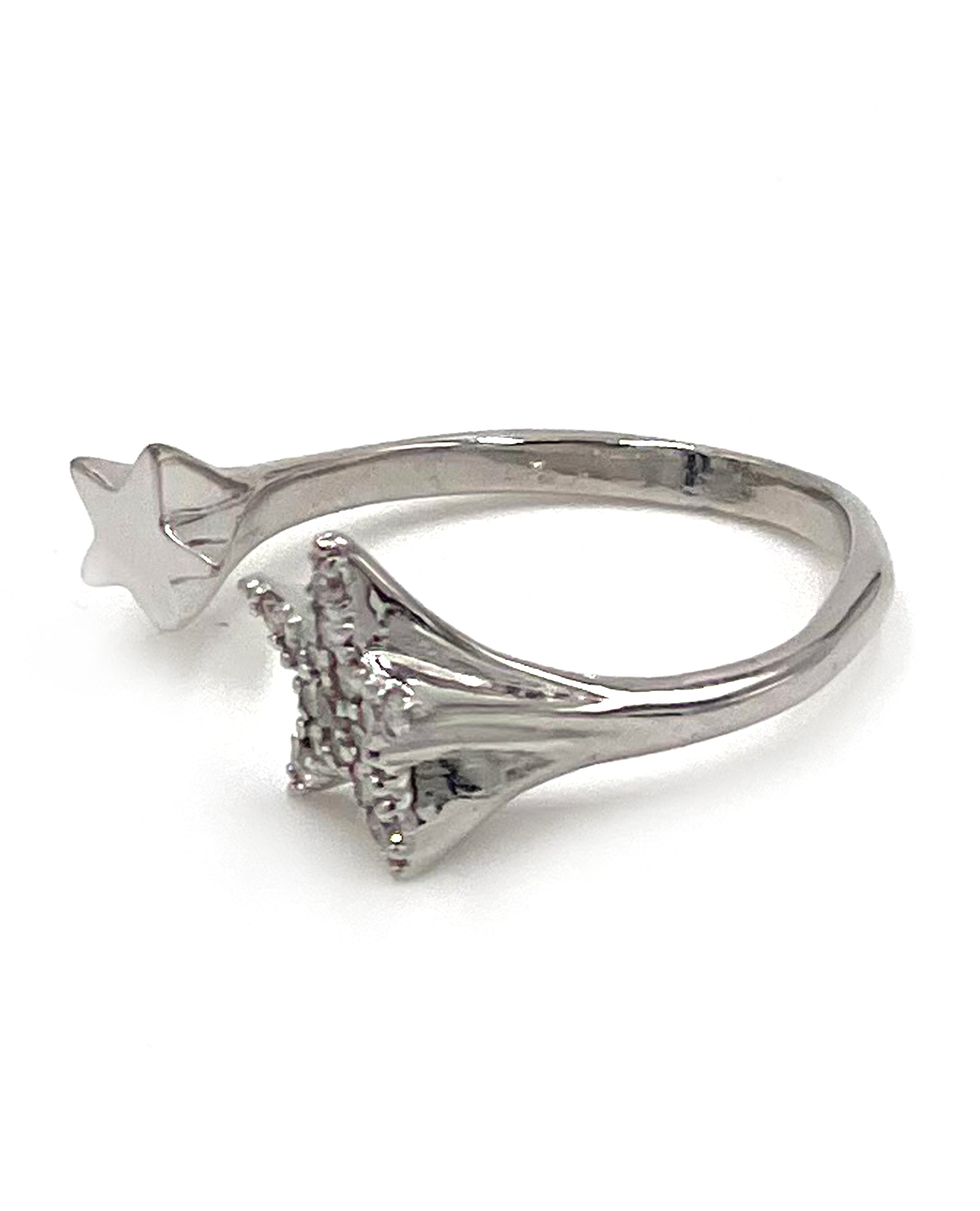 Double Star Ring with Diamonds in 14K White Gold