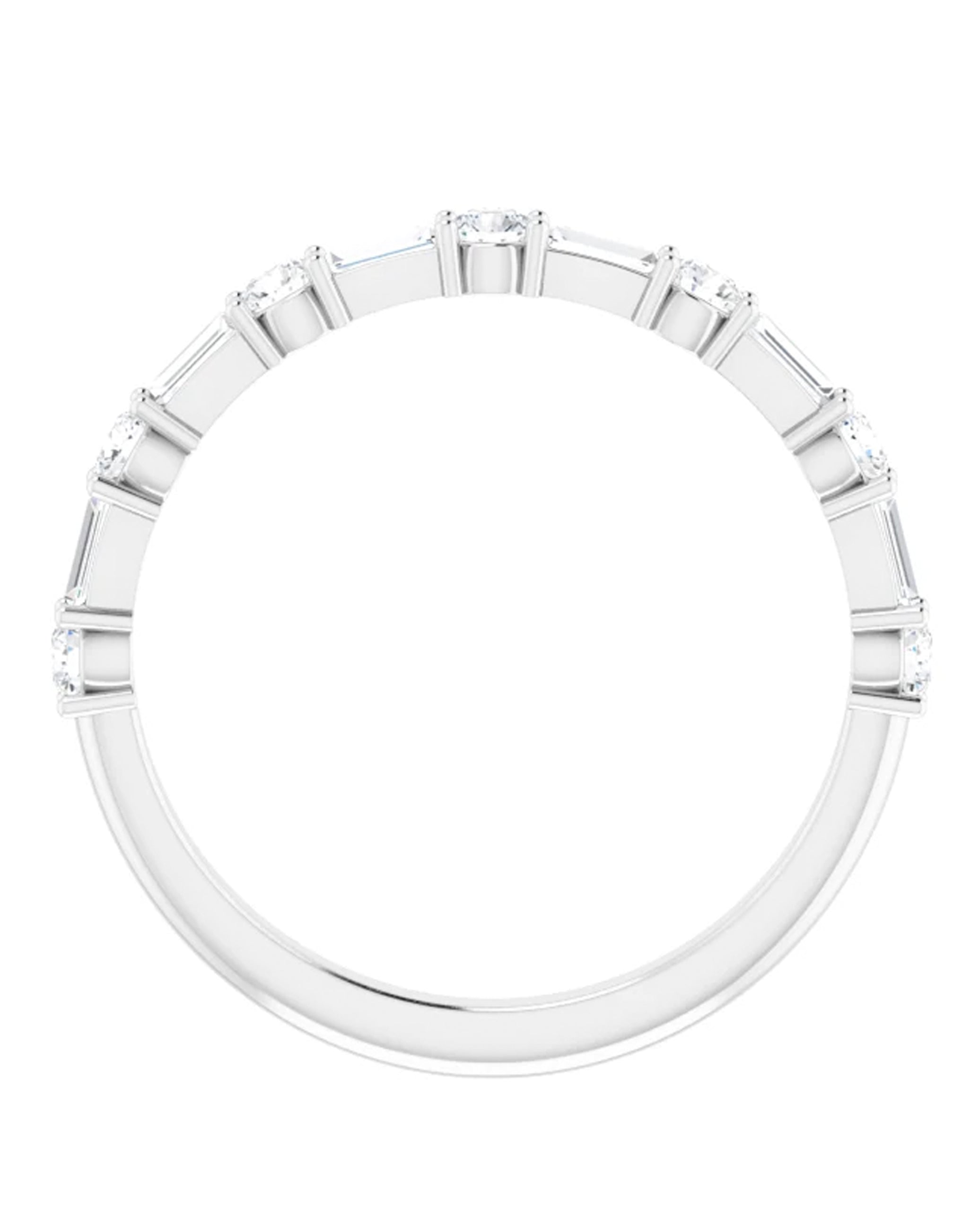 14K White Gold Anniversary Stackable Band with Round and Baguette Diamonds
