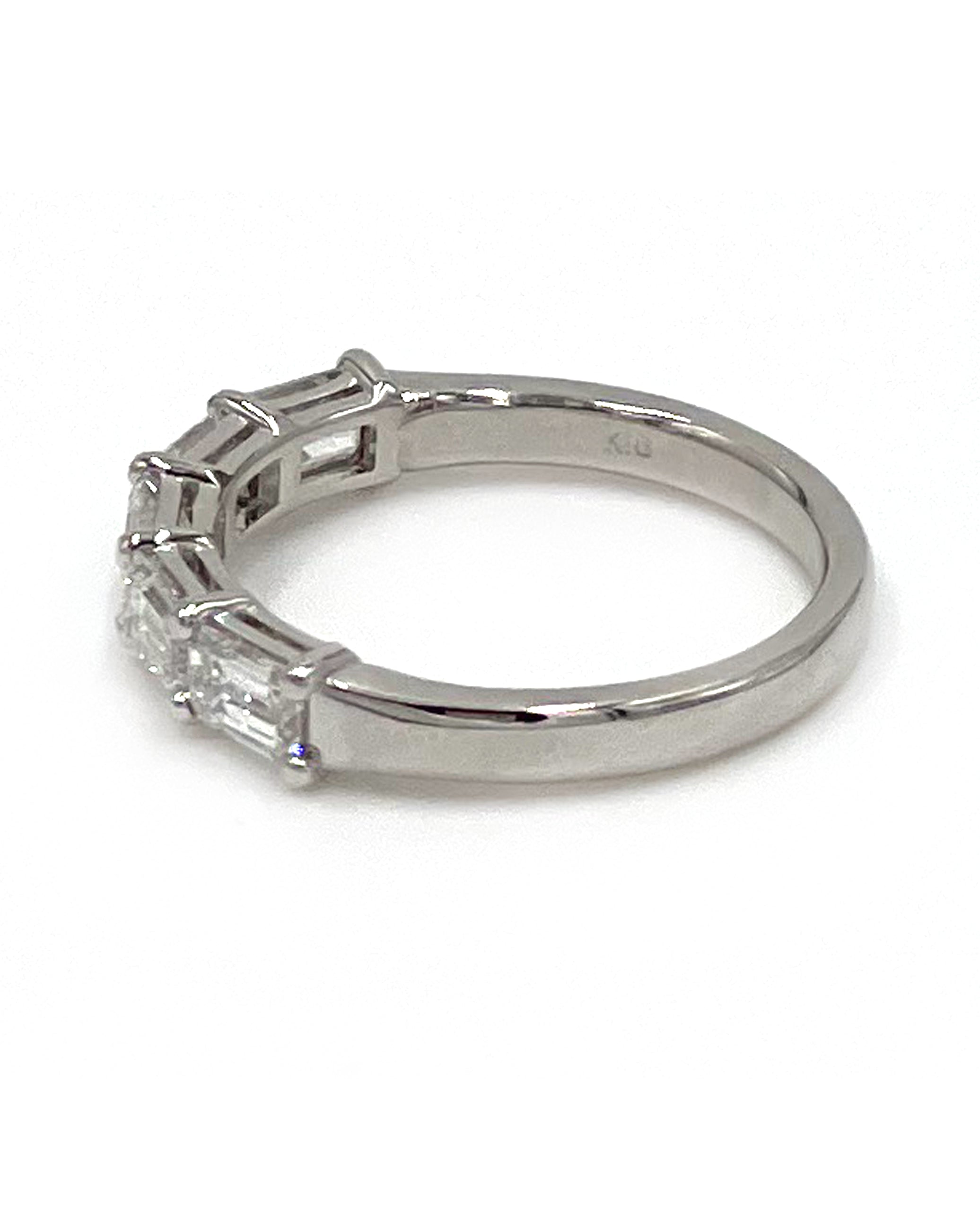 18K White Gold Band with Emerald Cut Diamonds