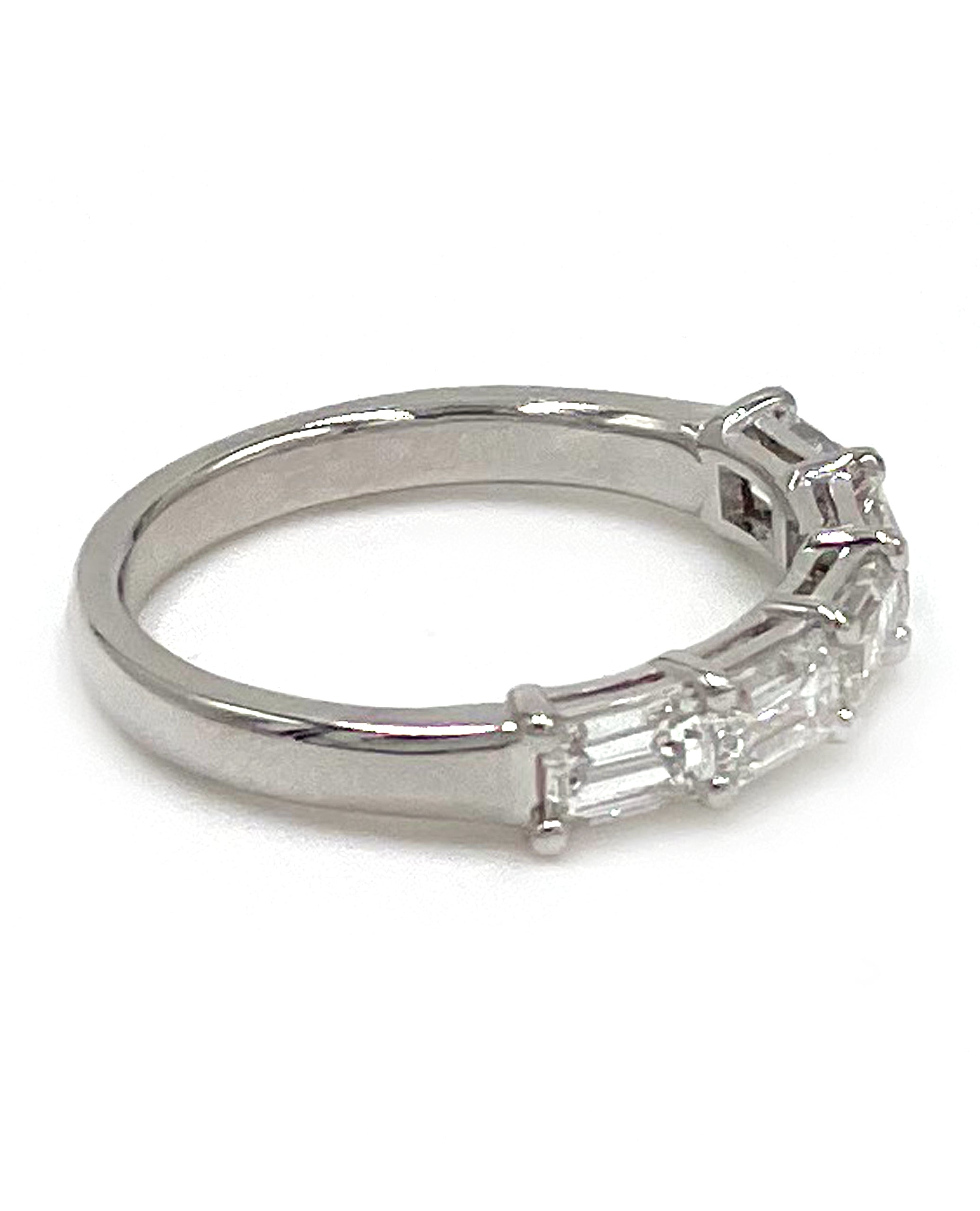 18K White Gold Band with Emerald Cut Diamonds