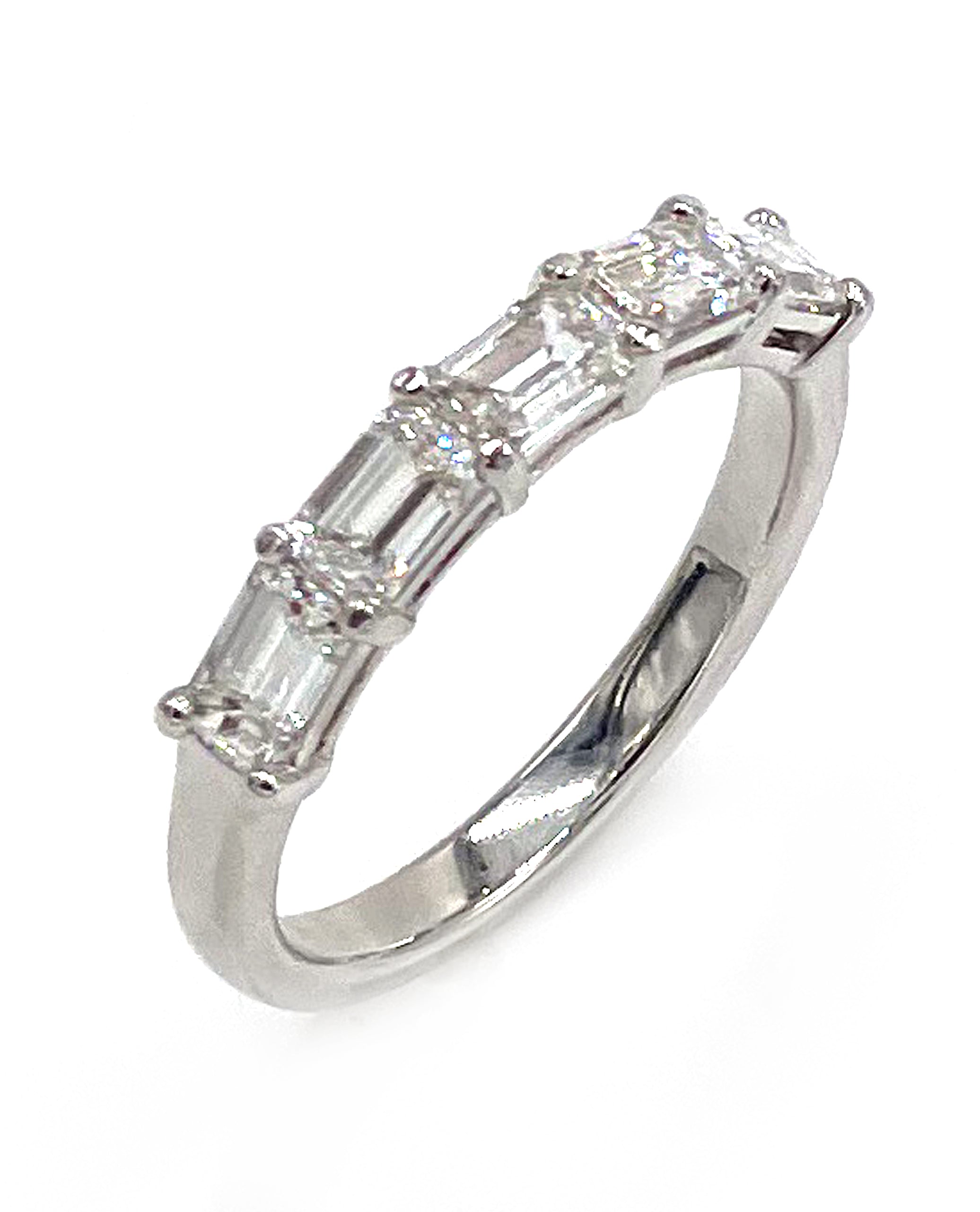 18K White Gold Band with Emerald Cut Diamonds