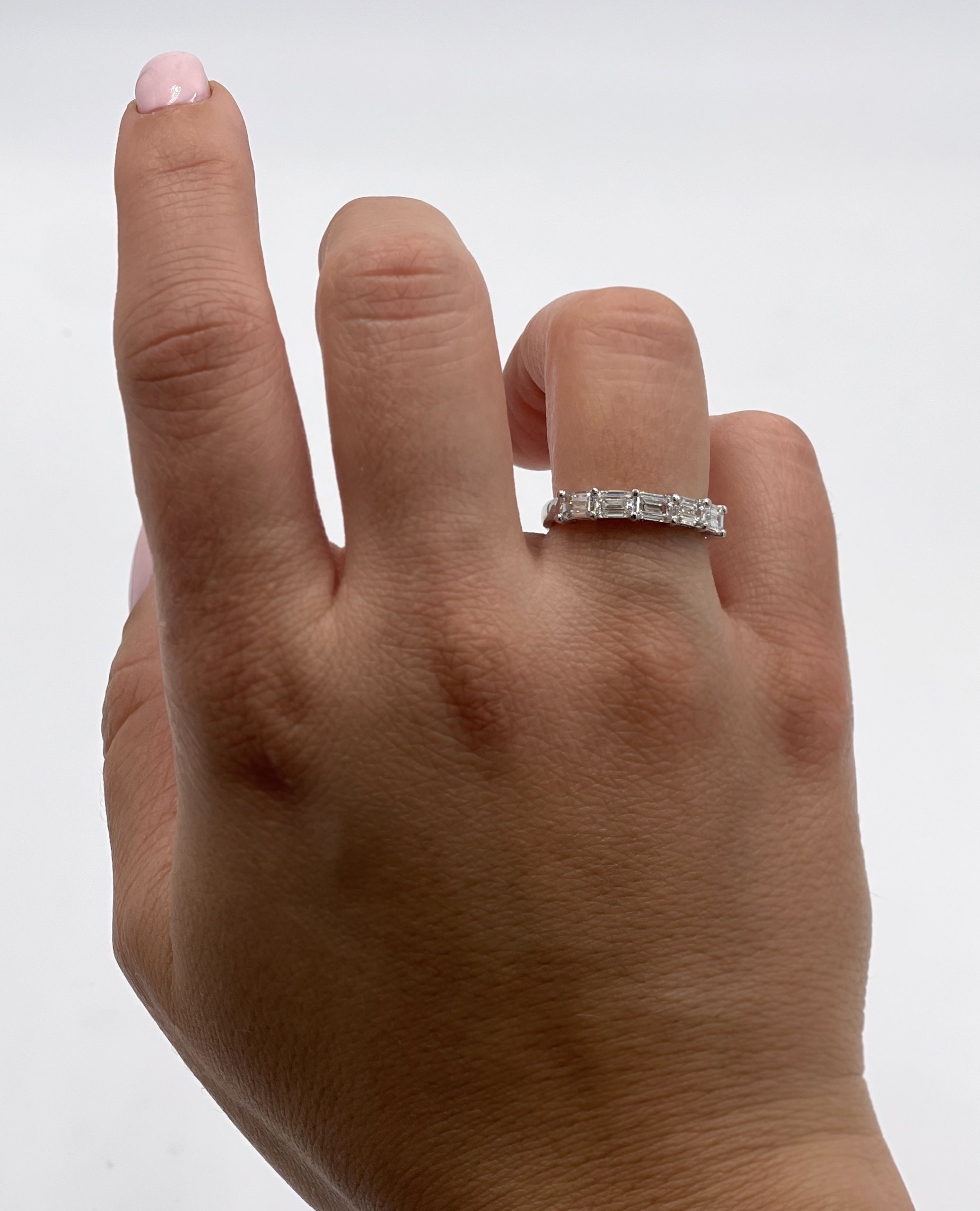 18K White Gold Band with Emerald Cut Diamonds