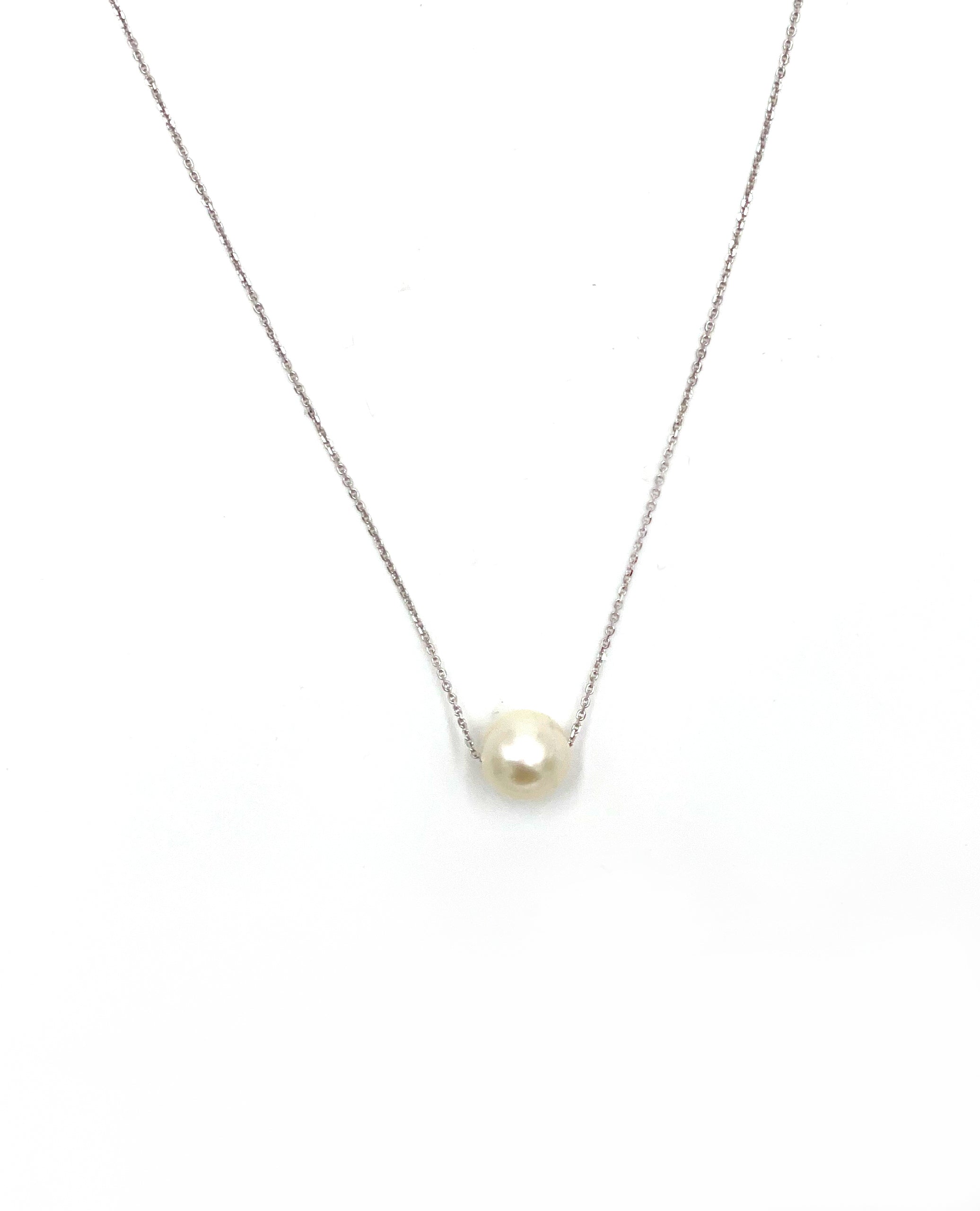 14K White Gold 16" Necklace with One 8.5mm Cultured Pearl