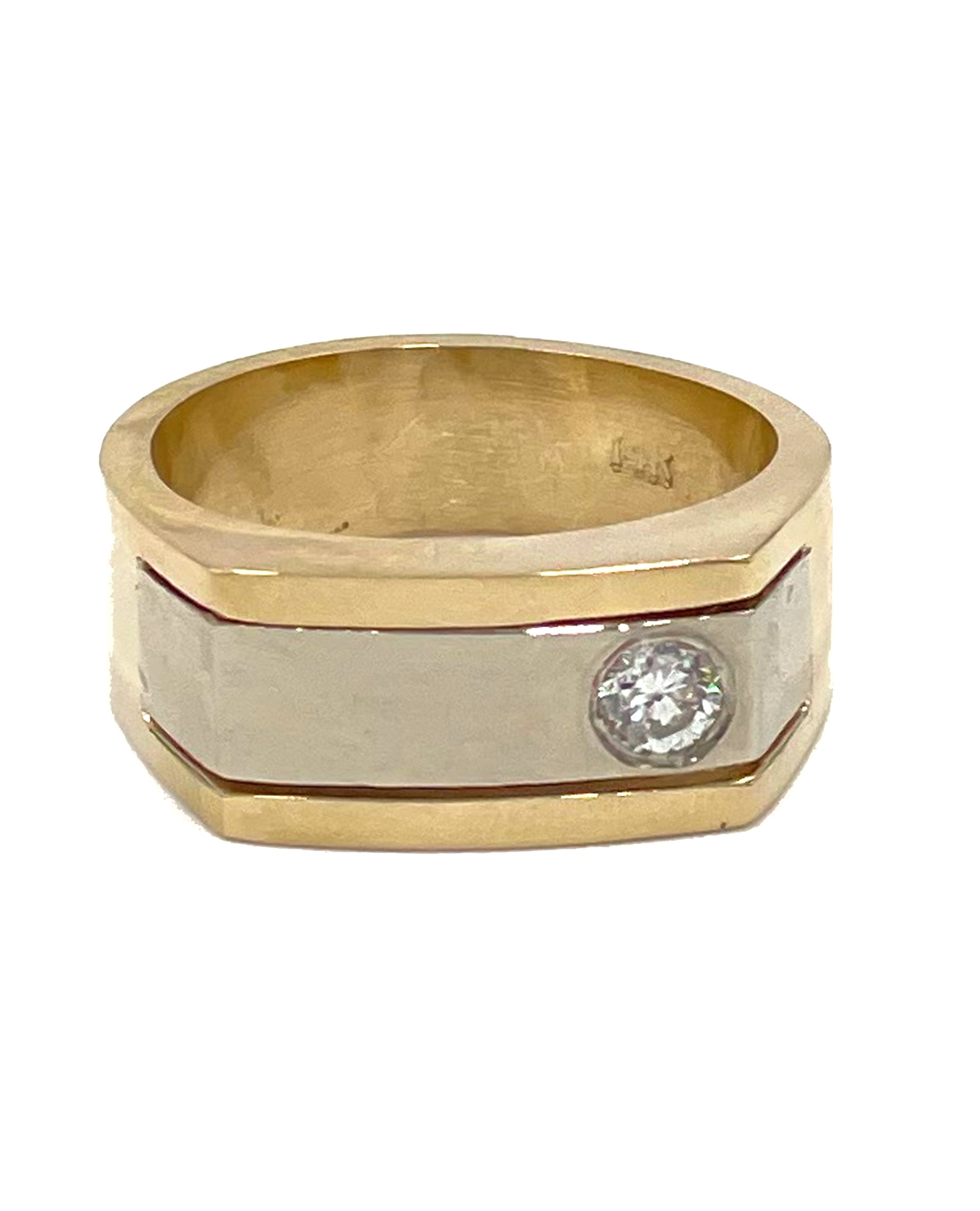 14K White & Yellow Gold Men's Ring with Diamond